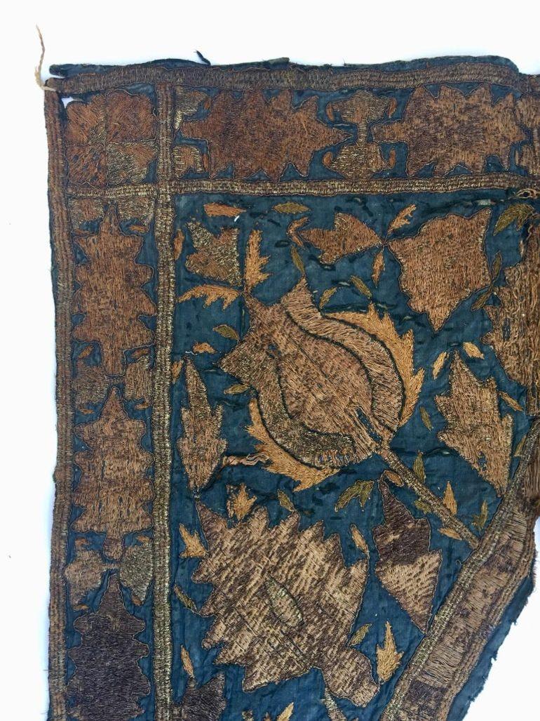 Turkish 19th C. Islamic Textile Ottoman Empire Silver Metallic Threads Antique Fragment For Sale