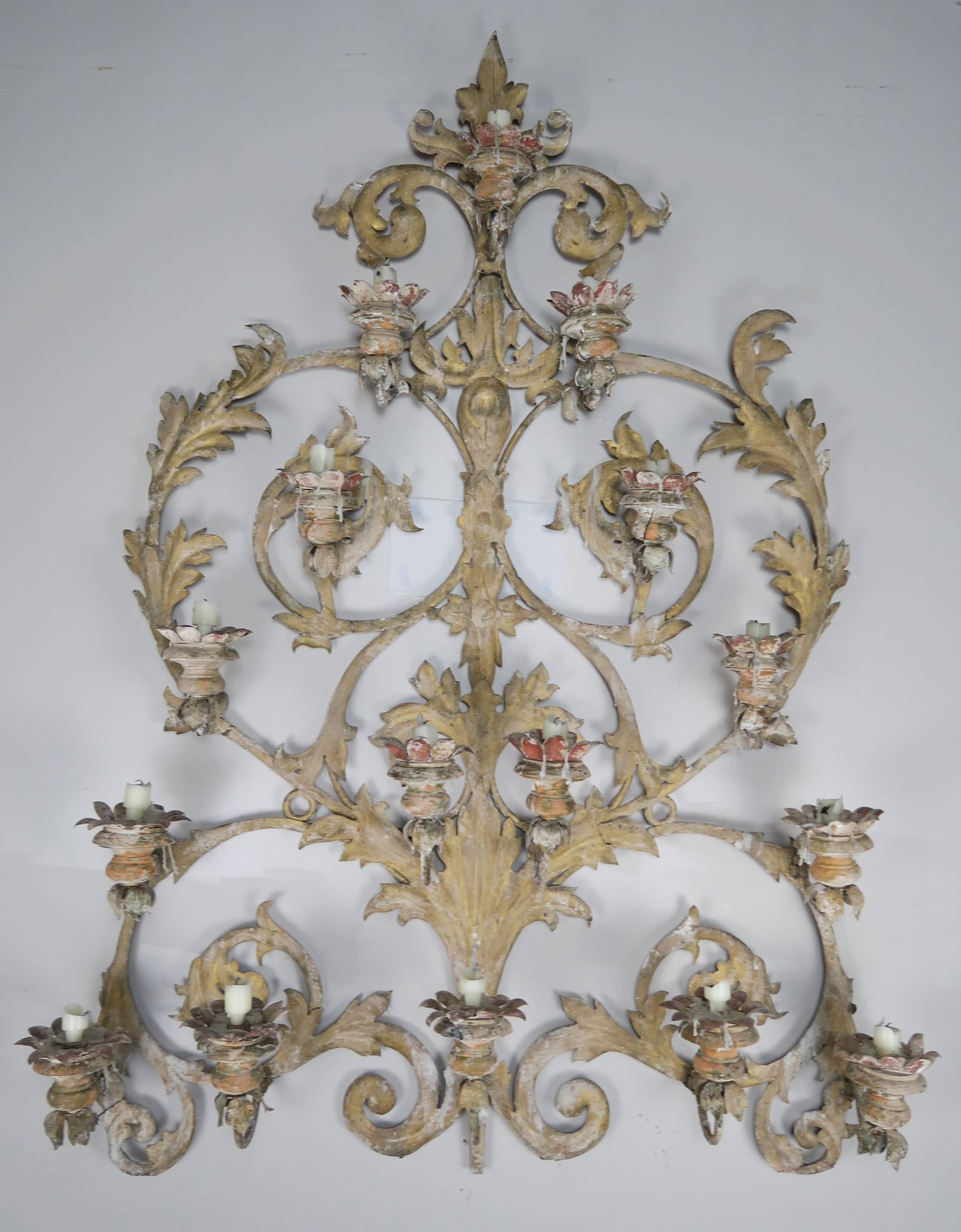 19th Century Italian 16-Light Wall Ornament for Candles 4
