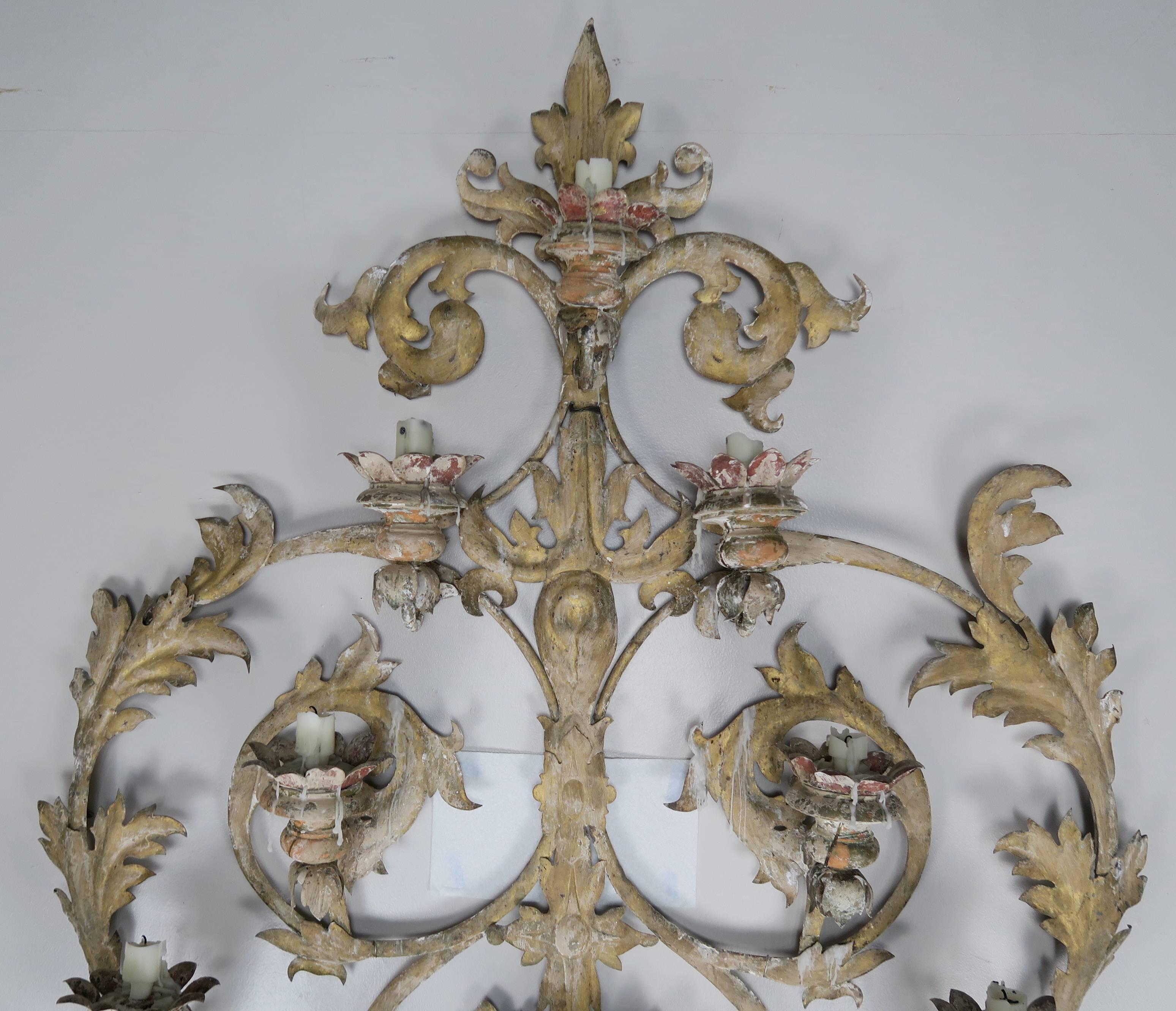 Hand-Painted 19th Century Italian 16-Light Wall Ornament for Candles