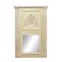 19th C. Italian 5.5 Ft Tall Nicely Decorated Mirror in Pale Green & Soft Grey