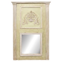 19th C. Italian 5.5 Ft Tall Nicely Decorated Mirror in Pale Green & Soft Grey