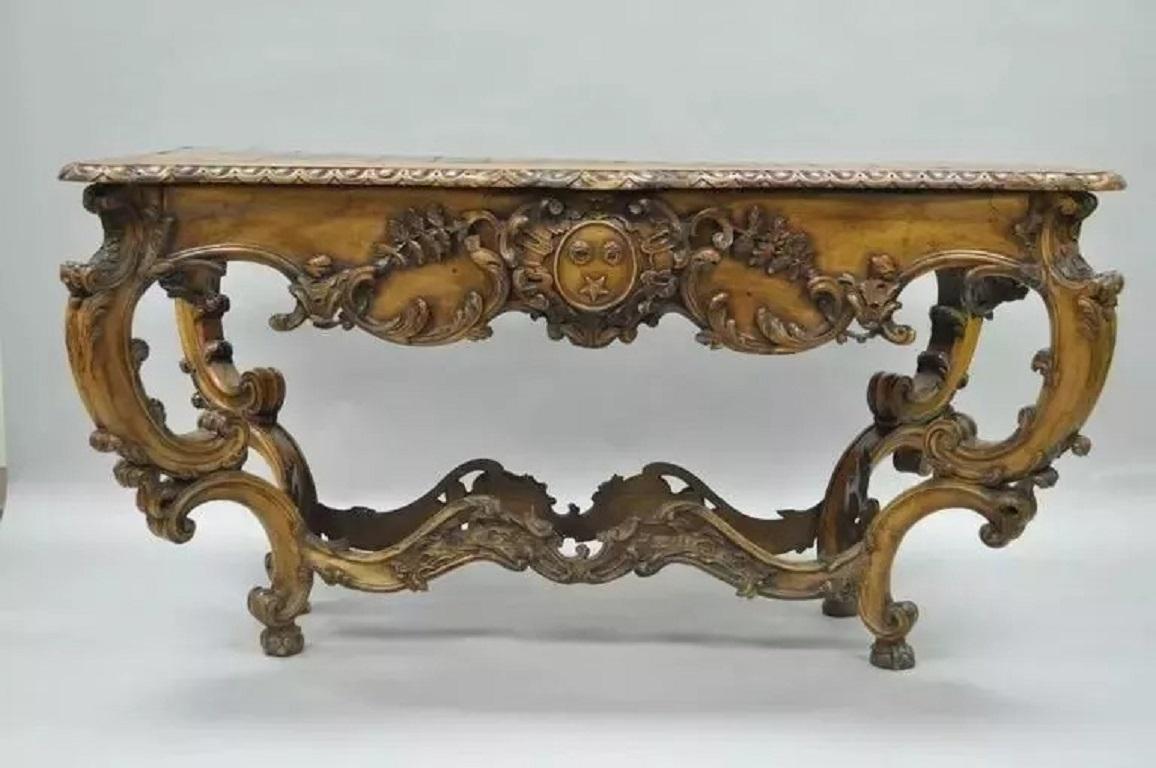 19th C. Italian Baroque Carved Walnut Center Table in the French Louis XV Taste For Sale 5