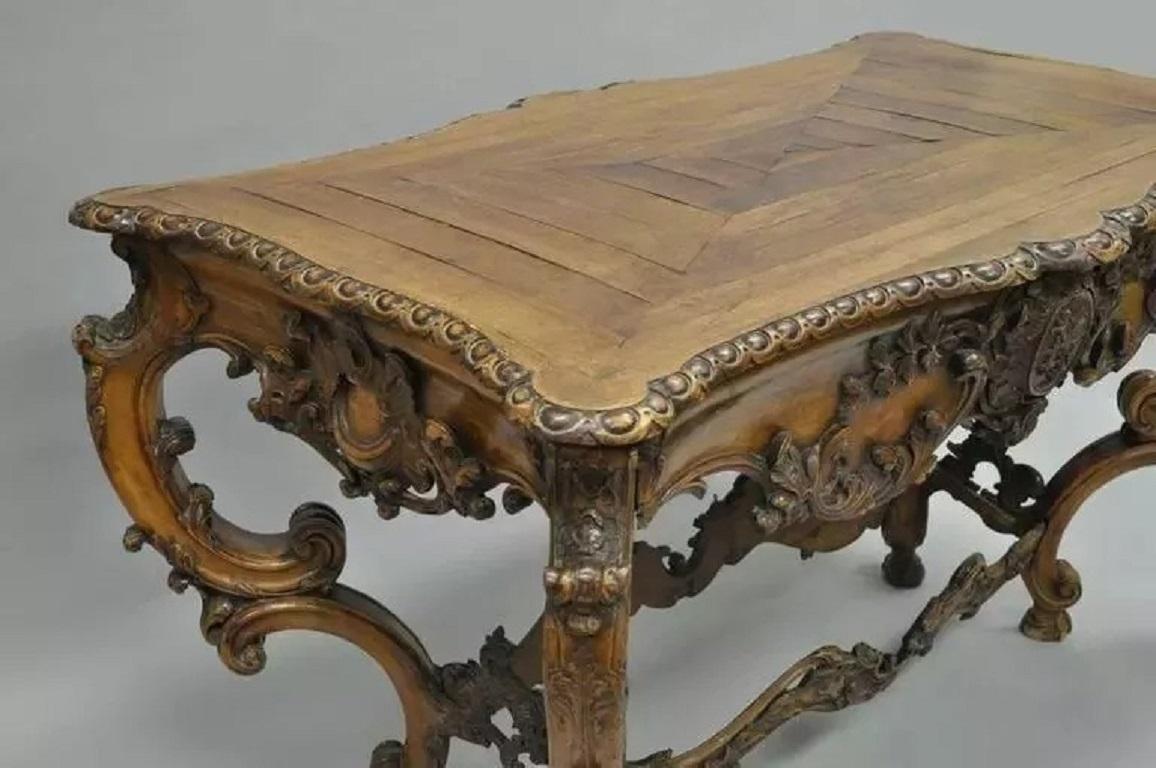 Unknown 19th C. Italian Baroque Carved Walnut Center Table in the French Louis XV Taste For Sale