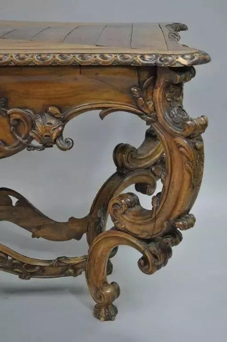 19th C. Italian Baroque Carved Walnut Center Table in the French Louis XV Taste In Good Condition For Sale In Philadelphia, PA