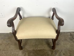 19th Century Italian Baroque Bench with Walnut Frame and Faux Leather