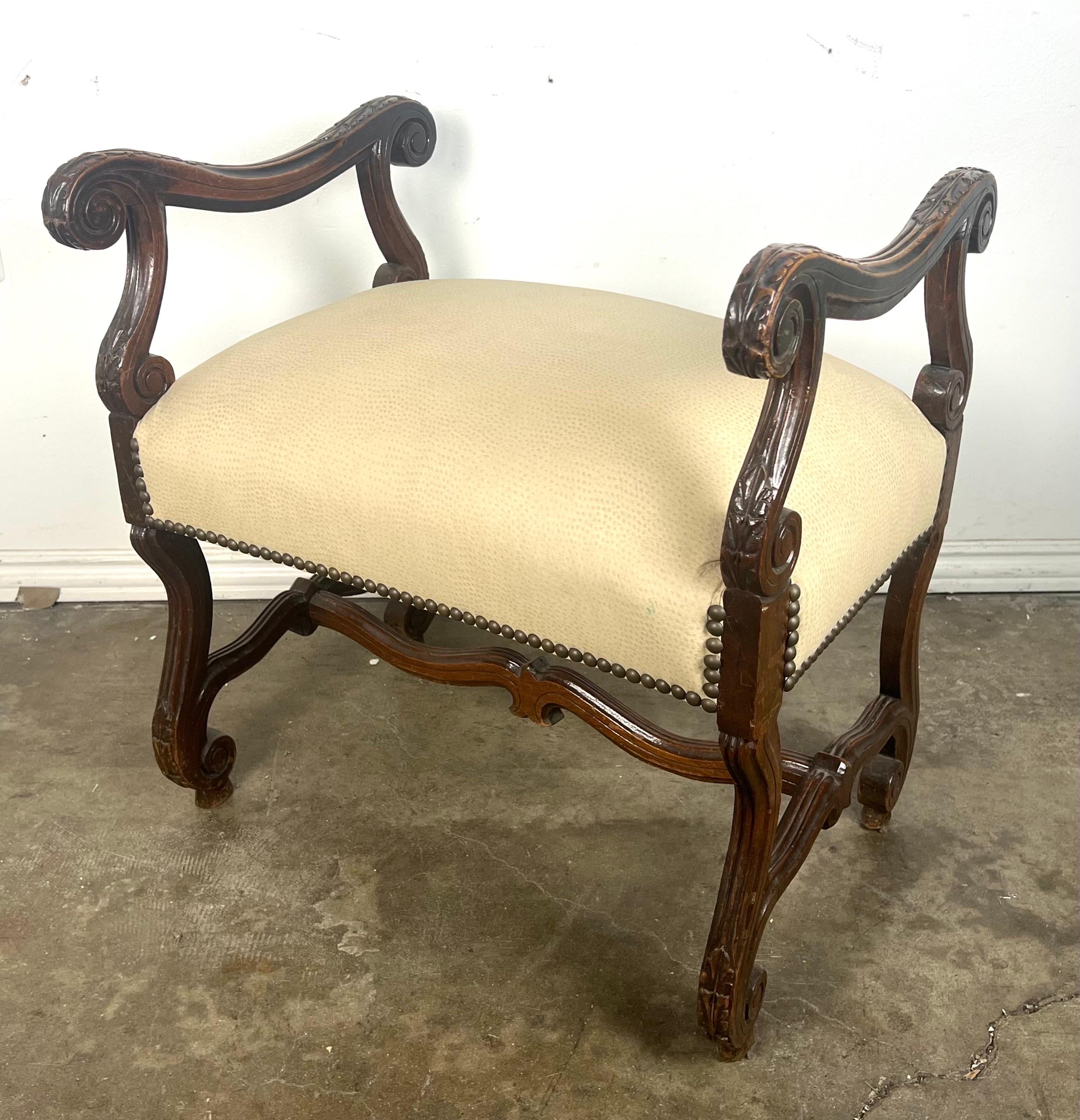 Faux Leather 19th C. Italian Baroque Style Bench For Sale