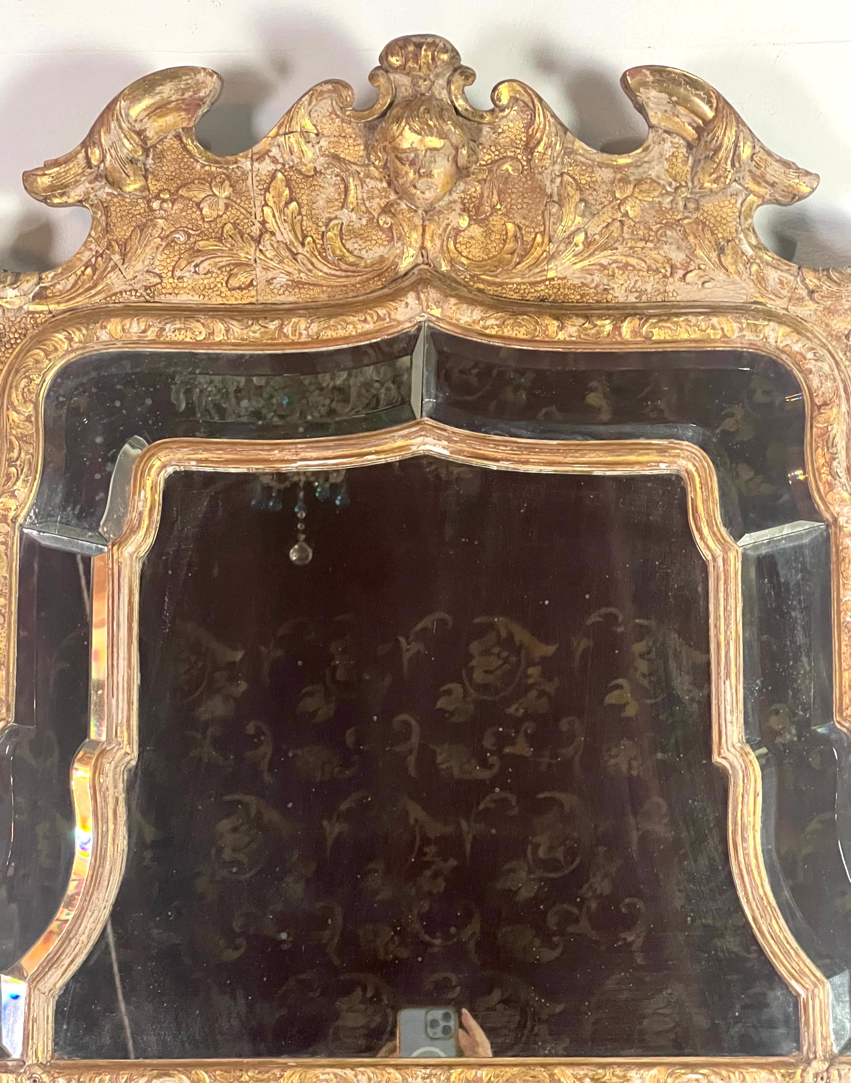 Barocco Specchio in legno dorato in stile barocco italiano del XIX secolo in vendita
