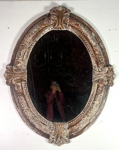 19th Century Italian Baroque Oval Mirror with Ornate Wood Frame
