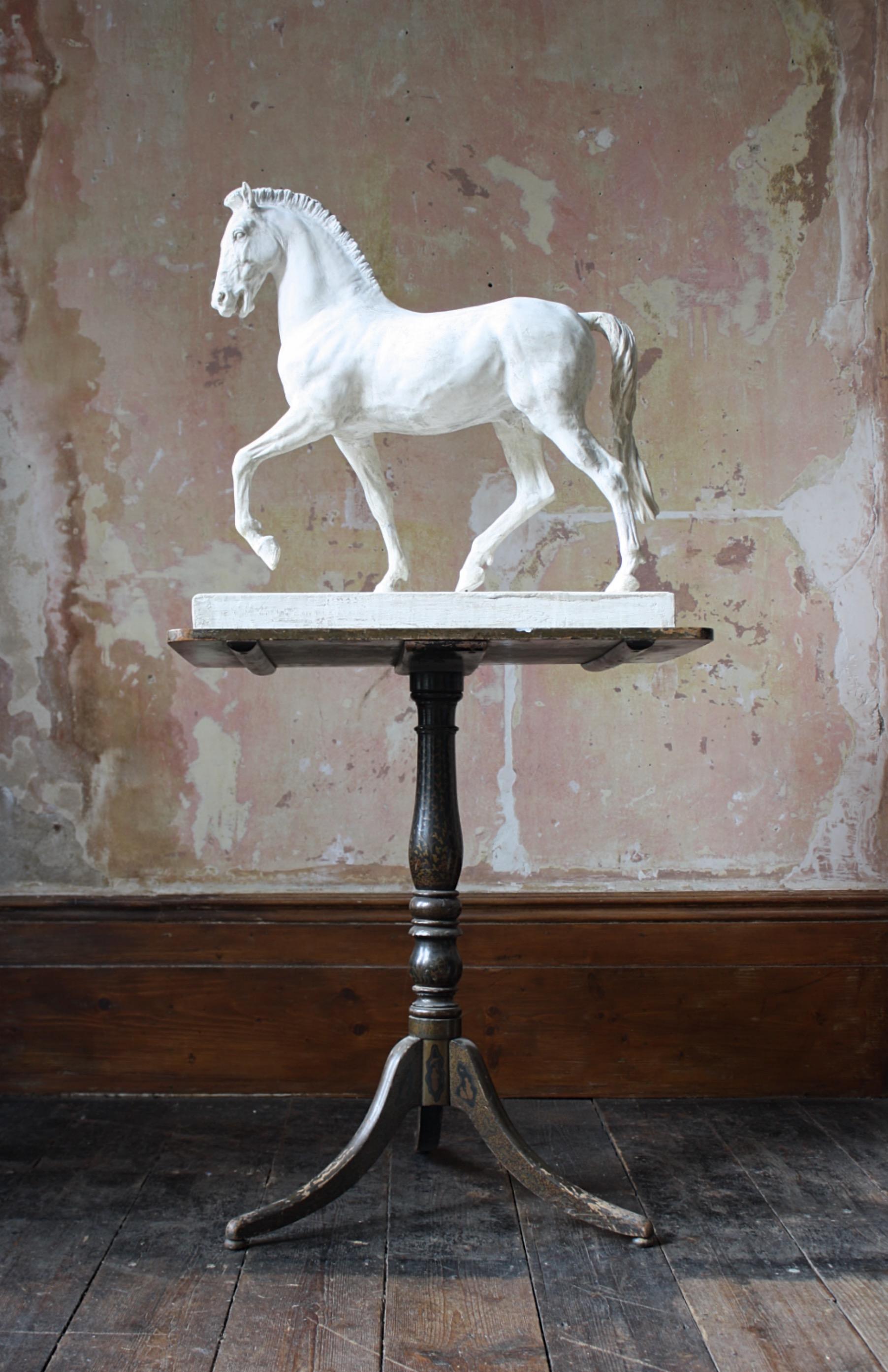 A particularly pleasing and gracefully executed sculpture on a prancing horse, taken from the famous statues of St marks Basilica, Venice.

Late 19th century in age, Italian in origins

Produced in plaster over a metal maquette mounted on a pine