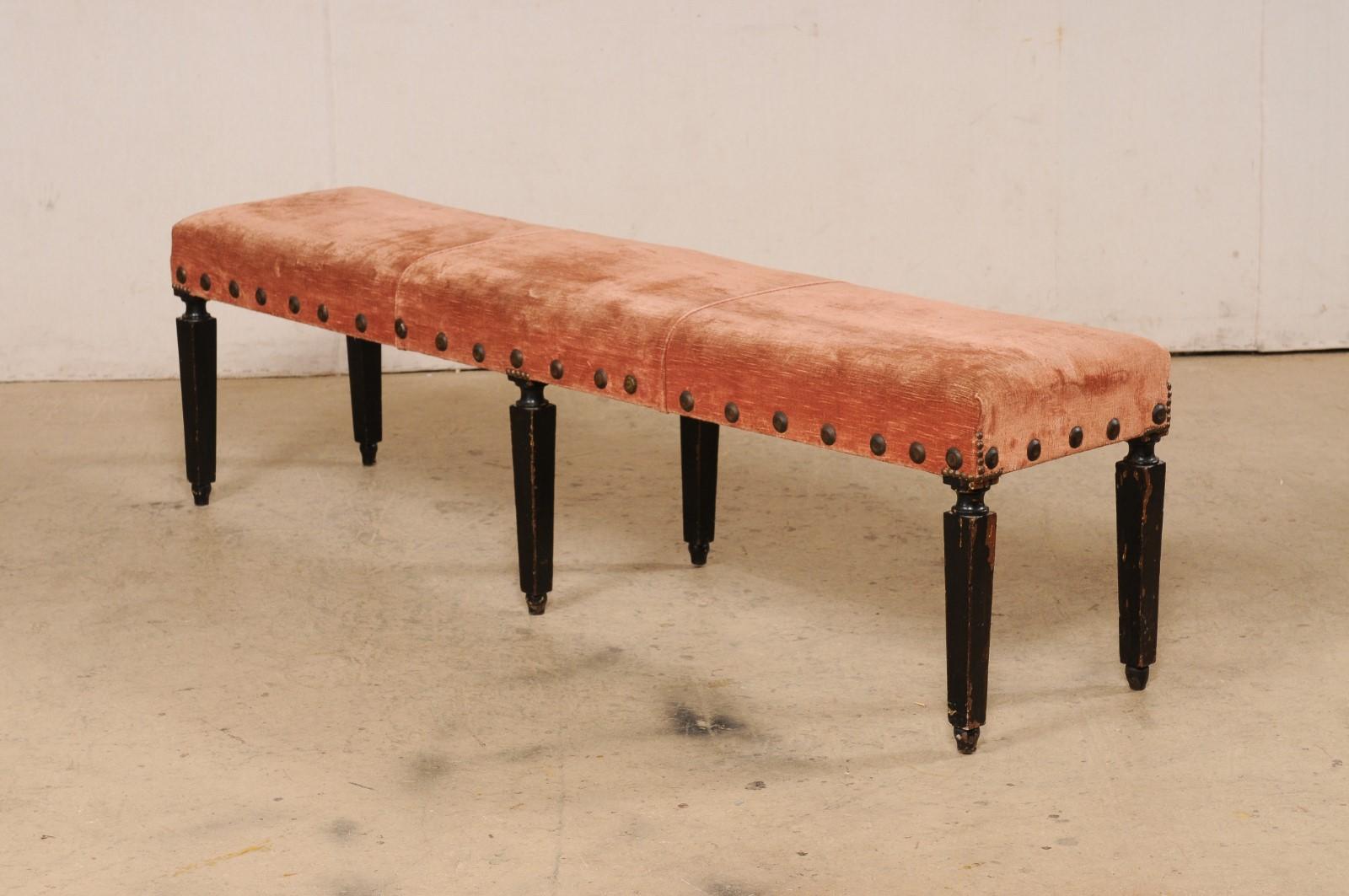 19th C. Italian Bench w/Carved Legs & Forged Iron Nailhead Accents, 5.5 Ft Long For Sale 5