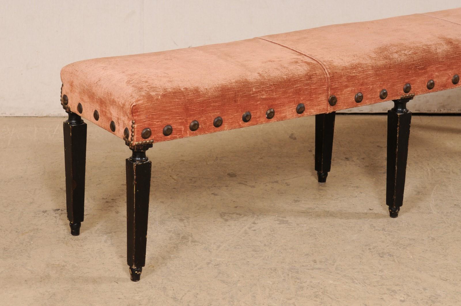 19th C. Italian Bench w/Carved Legs & Forged Iron Nailhead Accents, 5.5 Ft Long In Good Condition For Sale In Atlanta, GA