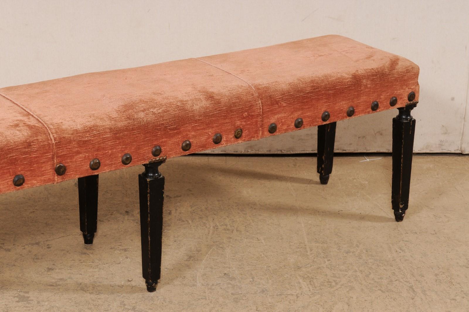19th Century 19th C. Italian Bench w/Carved Legs & Forged Iron Nailhead Accents, 5.5 Ft Long For Sale