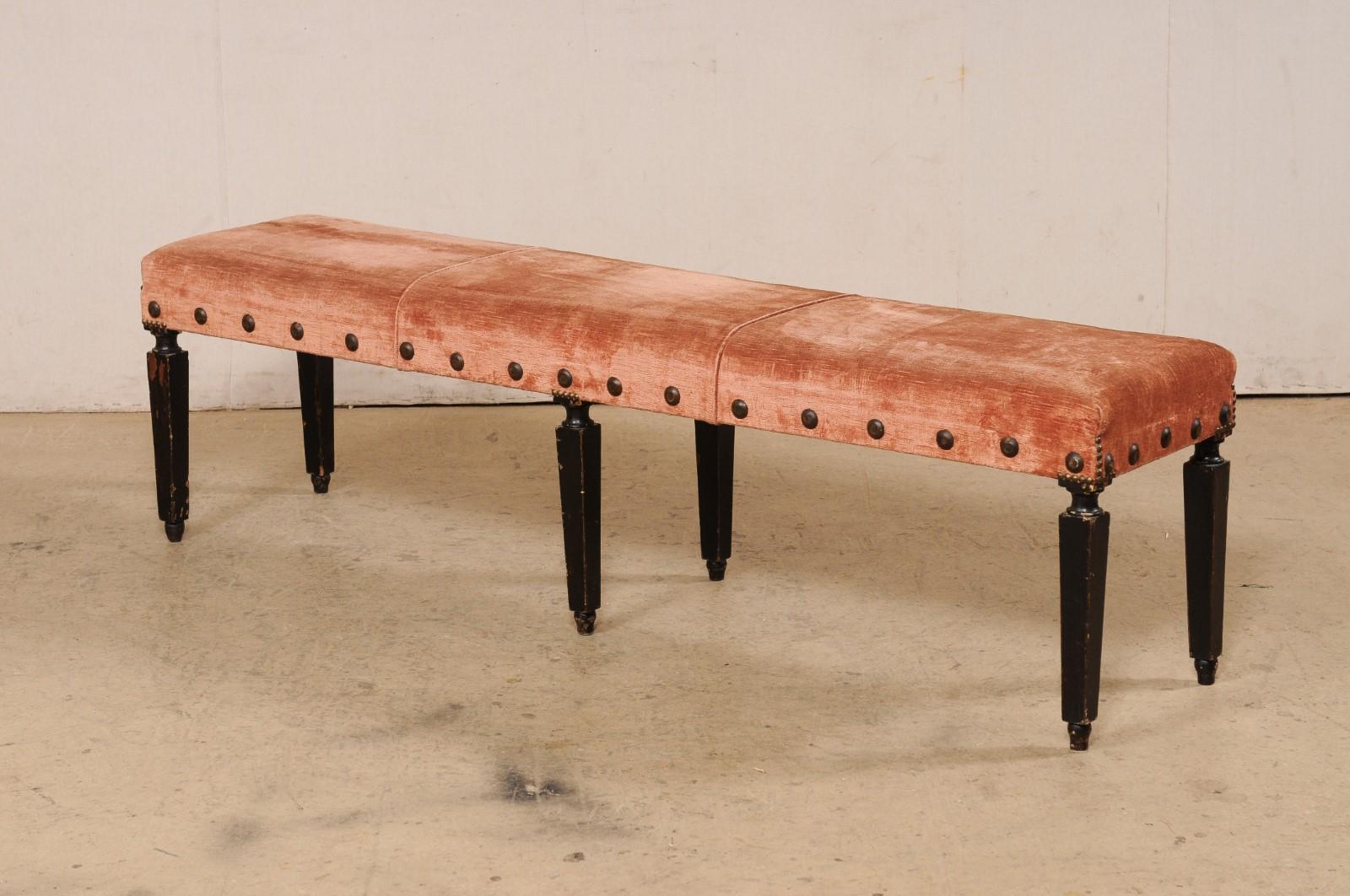 19th C. Italian Bench w/Carved Legs & Forged Iron Nailhead Accents, 5.5 Ft Long For Sale 2