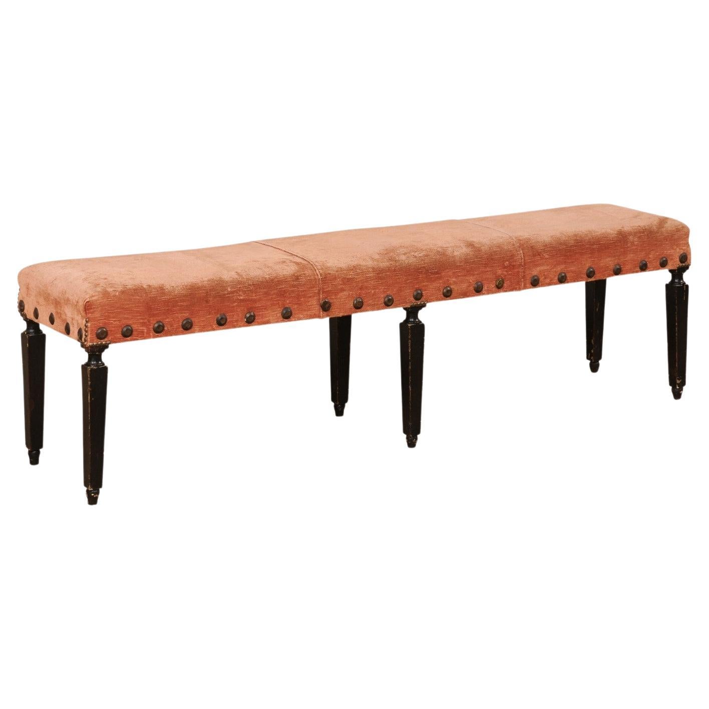 19th C. Italian Bench w/Carved Legs & Forged Iron Nailhead Accents, 5.5 Ft Long For Sale
