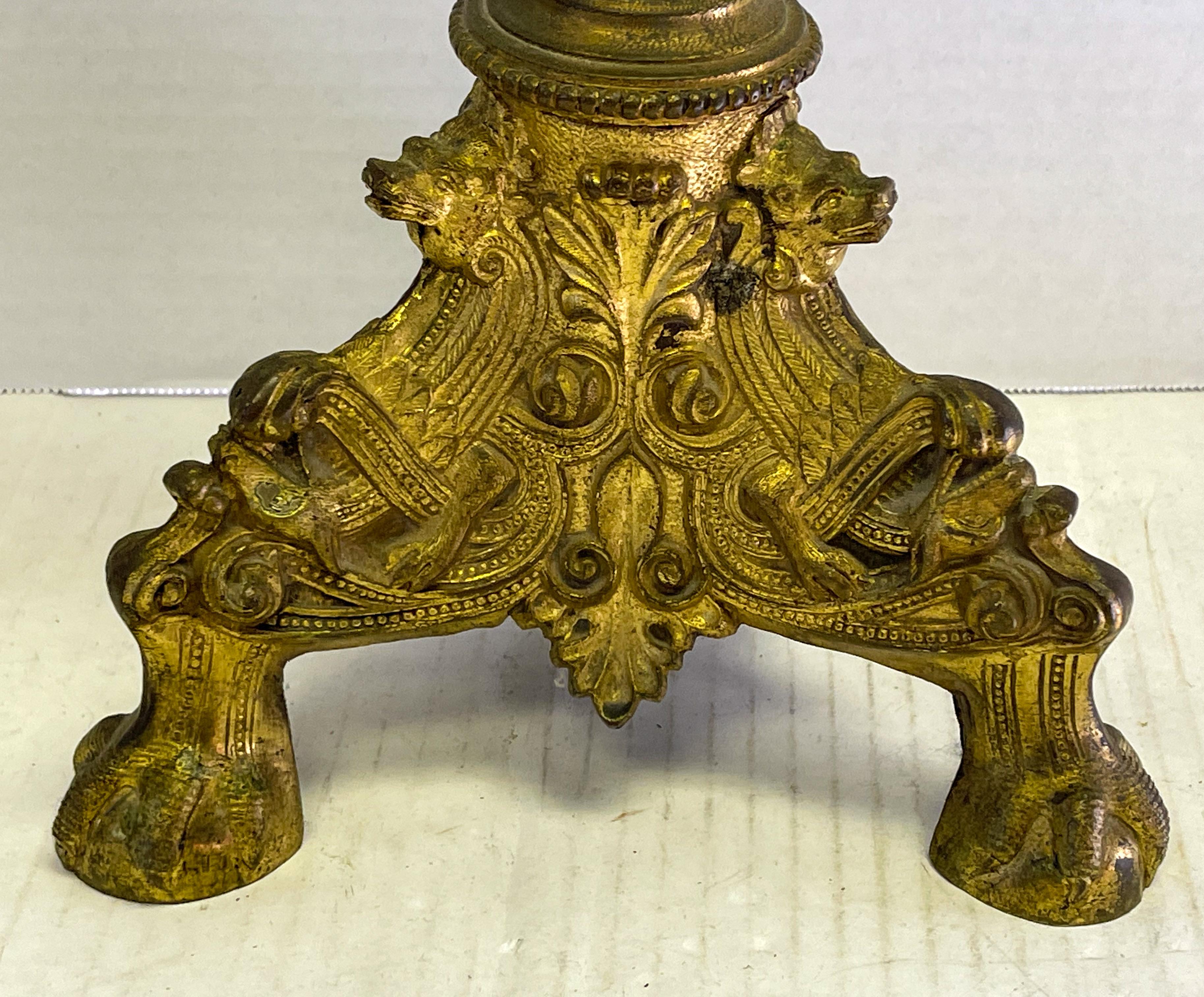 19th-C. Italian Brass Repousse Alter Pricket Candlesticks, Pair For Sale 1
