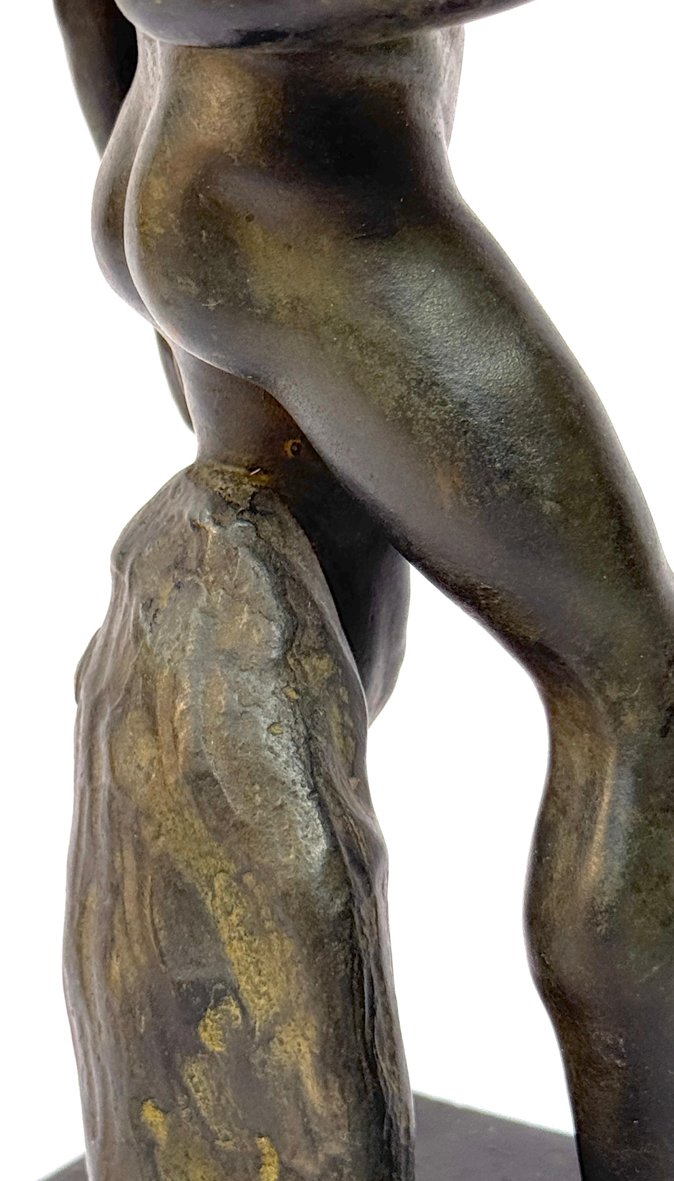 19th C. Italian Bronze Grand Tour Sculpture Nude Discuss Athlete, in Repose For Sale 6