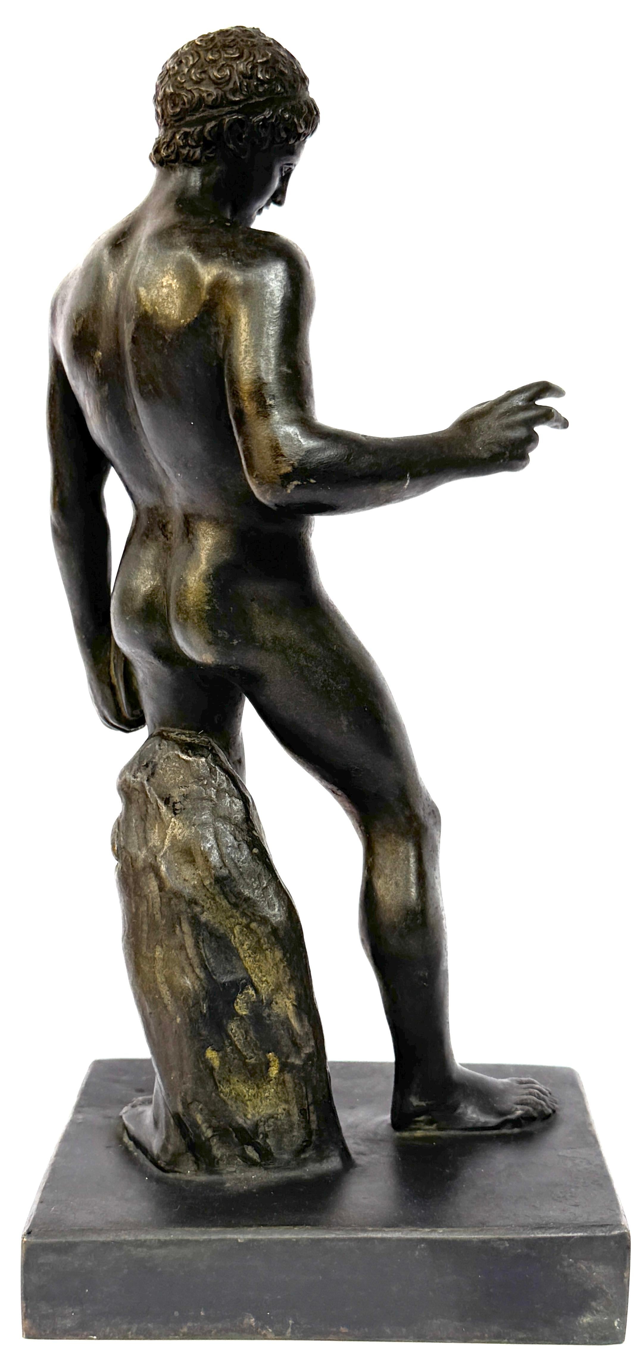 19th C. Italian Bronze Grand Tour Sculpture Nude Discuss Athlete, in Repose For Sale 7