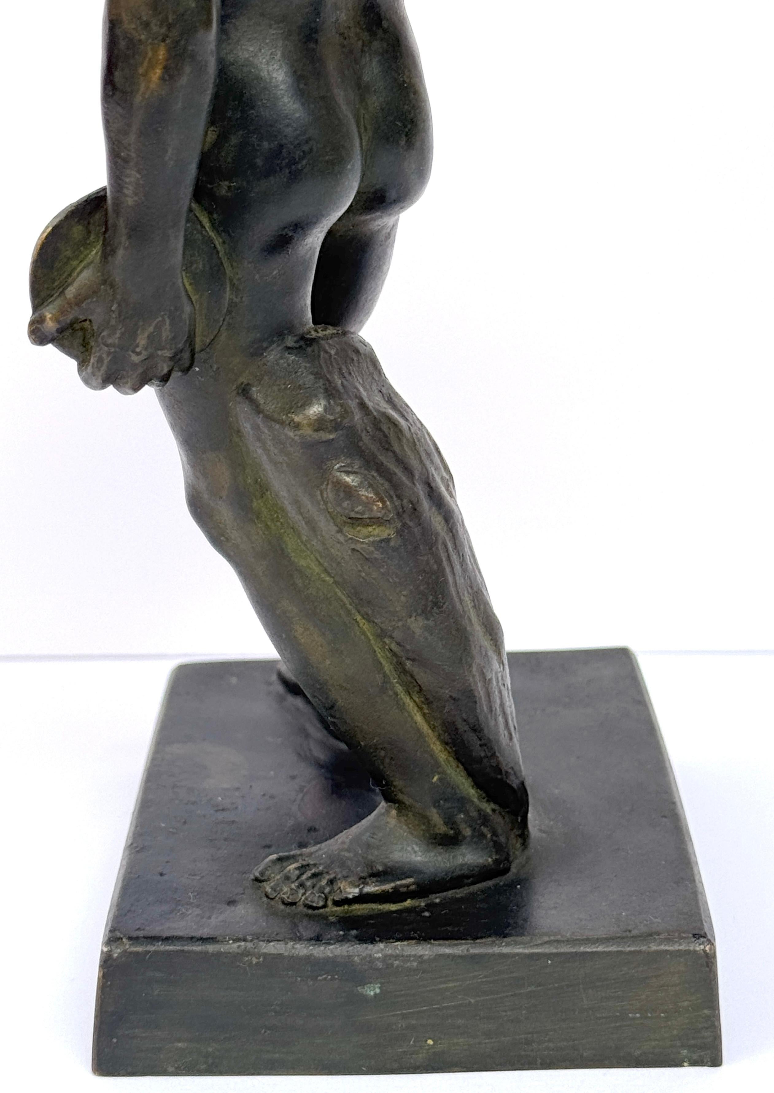 19th C. Italian Bronze Grand Tour Sculpture Nude Discuss Athlete, in Repose For Sale 9