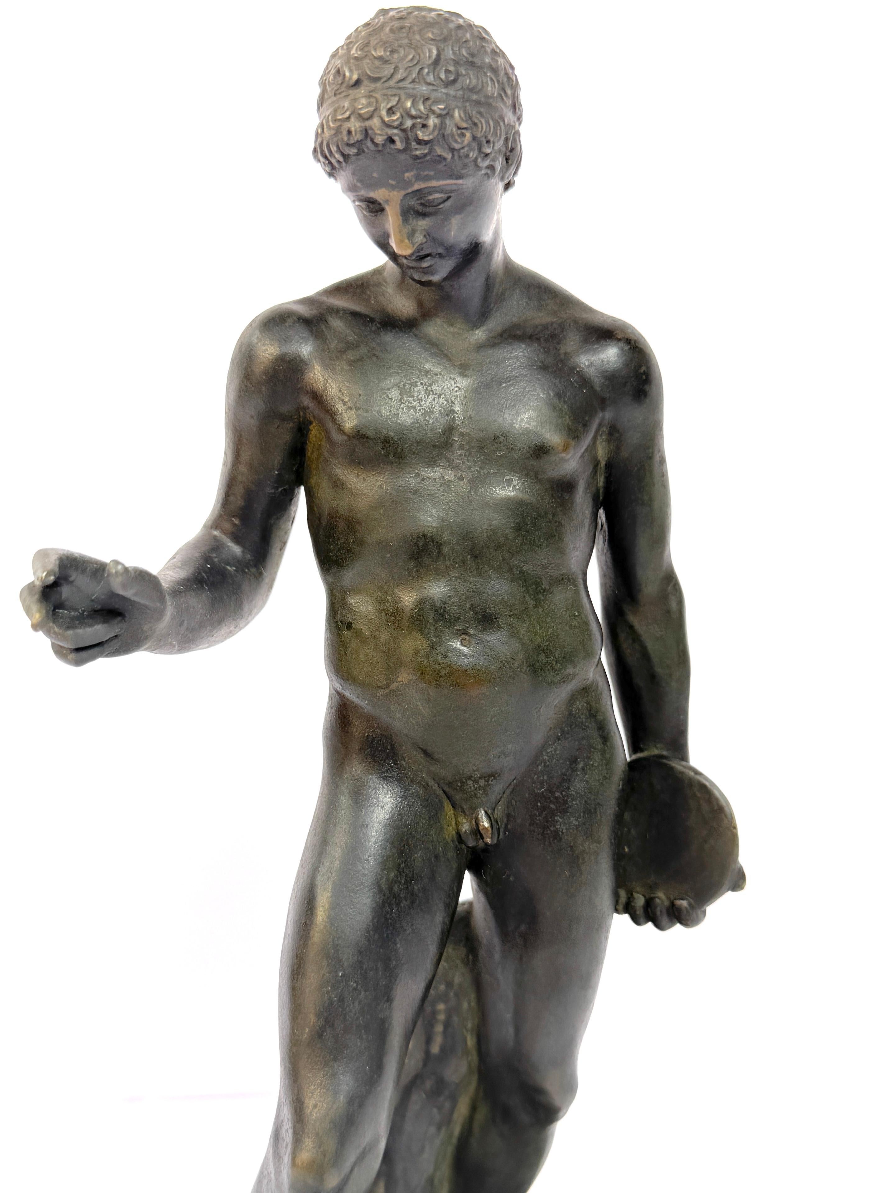 19th Century 19th C. Italian Bronze Grand Tour Sculpture Nude Discuss Athlete, in Repose For Sale