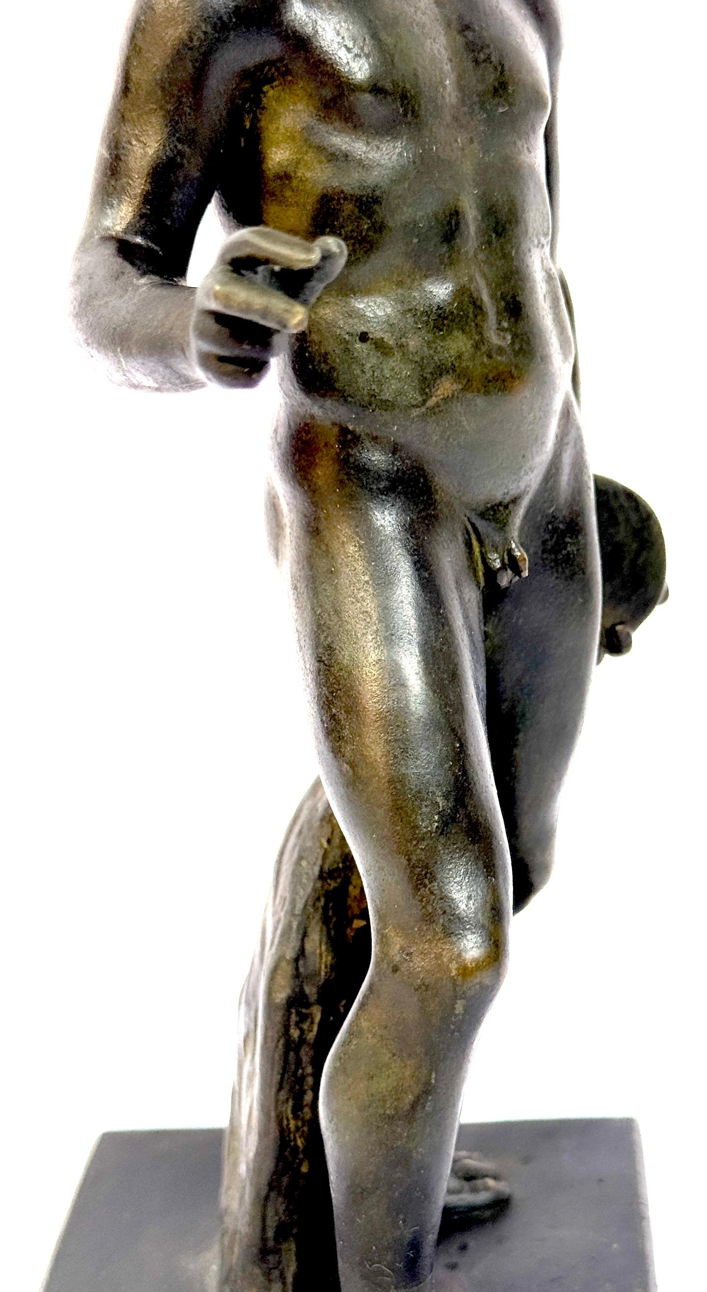 19th C. Italian Bronze Grand Tour Sculpture Nude Discuss Athlete, in Repose For Sale 3