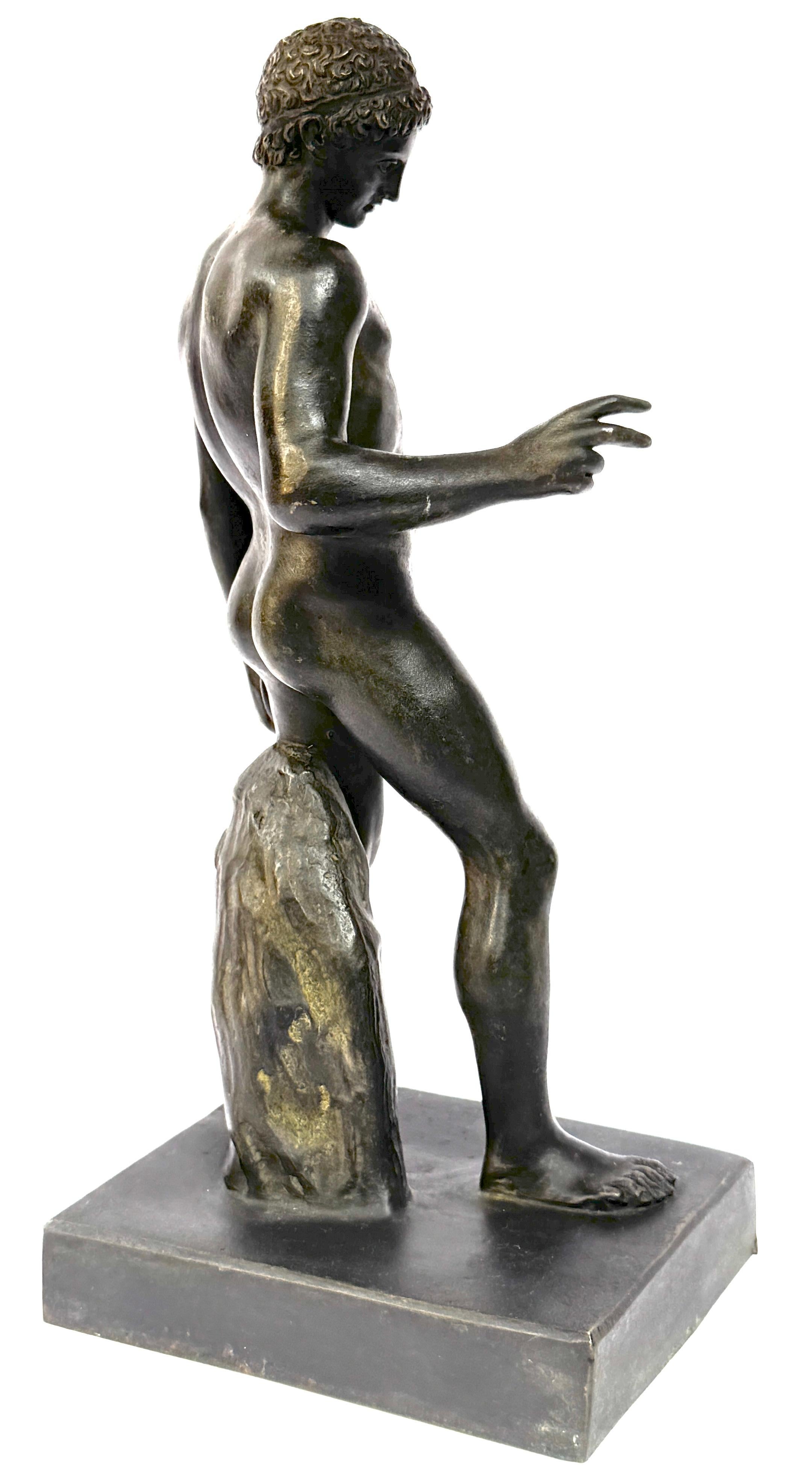 19th C. Italian Bronze Grand Tour Sculpture Nude Discuss Athlete, in Repose For Sale 4