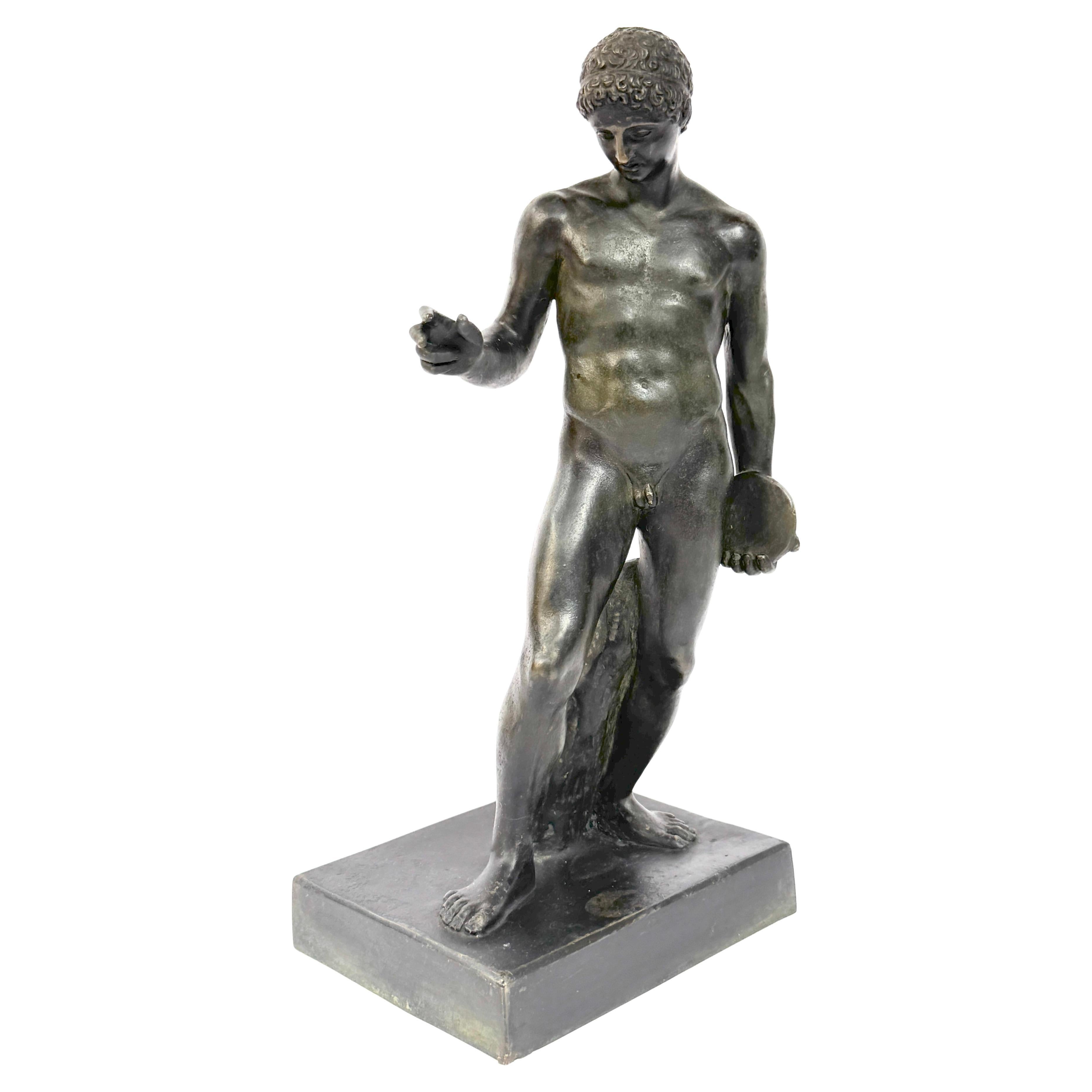 Cast 19th C. Italian Bronze Grand Tour Sculpture Nude Discuss Athlete, in Repose For Sale