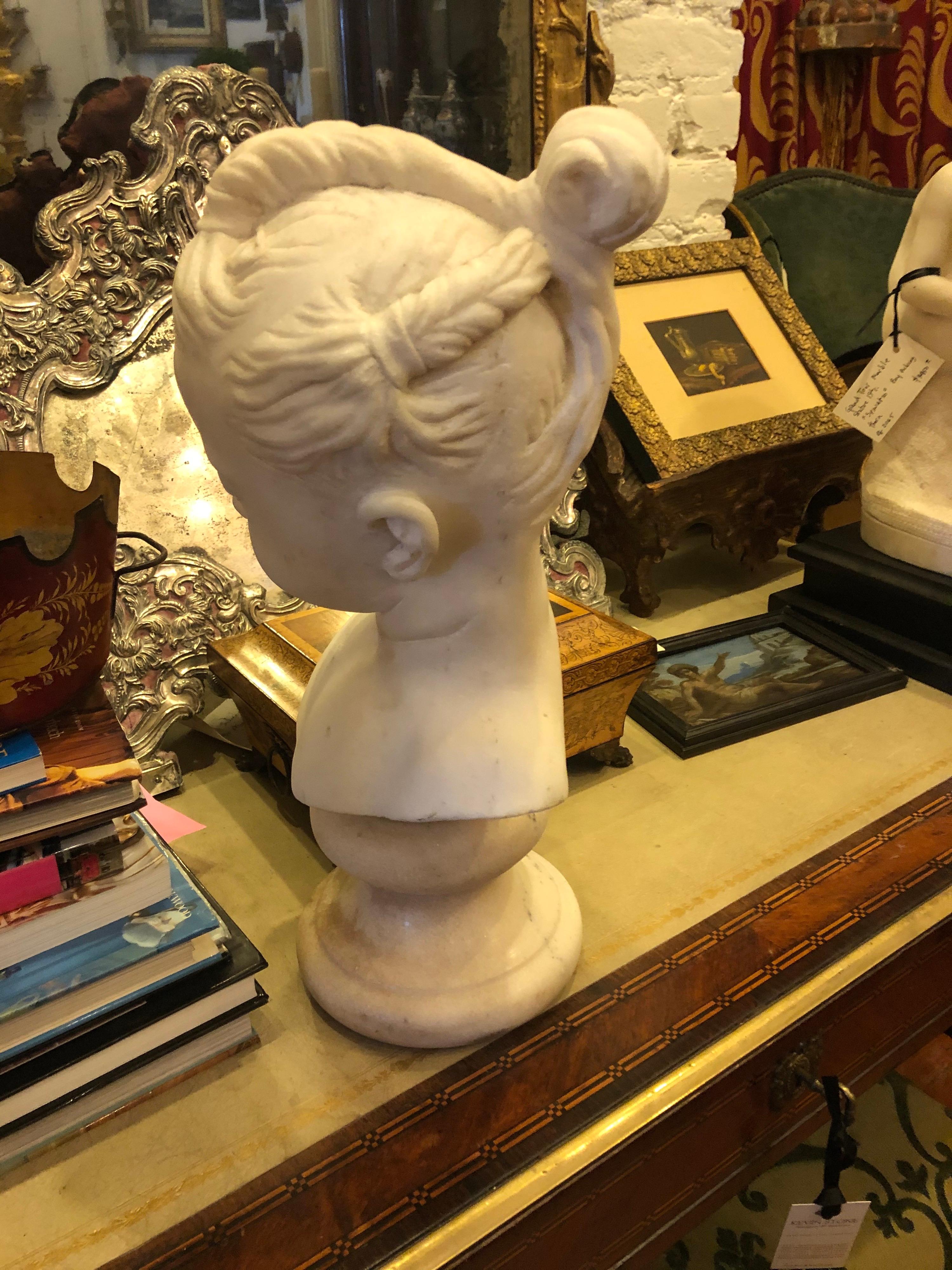 Marble 19th Century Italian Bust of Young Girl For Sale