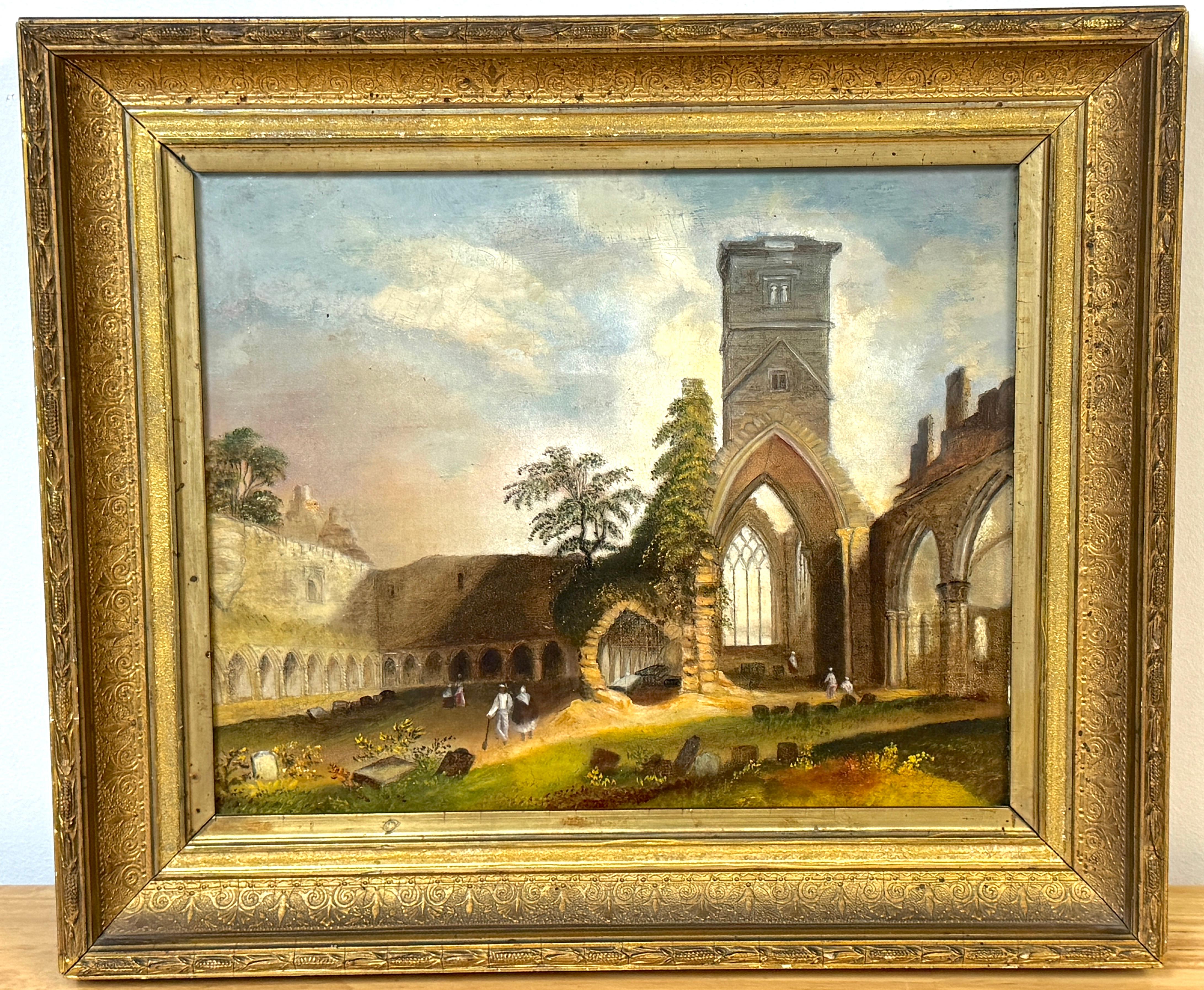 19th C. Italian Capriccio Ruins of Church with a Cemetery & Gravediggers For Sale 9