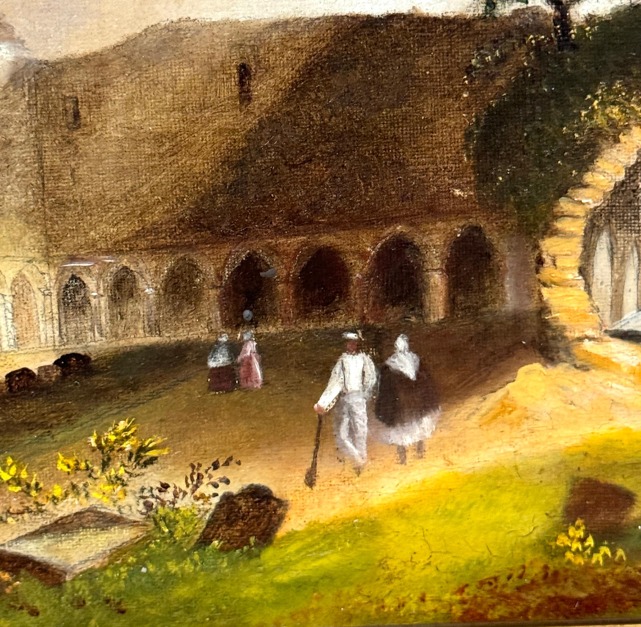 19th Century 19th C. Italian Capriccio Ruins of Church with a Cemetery & Gravediggers For Sale