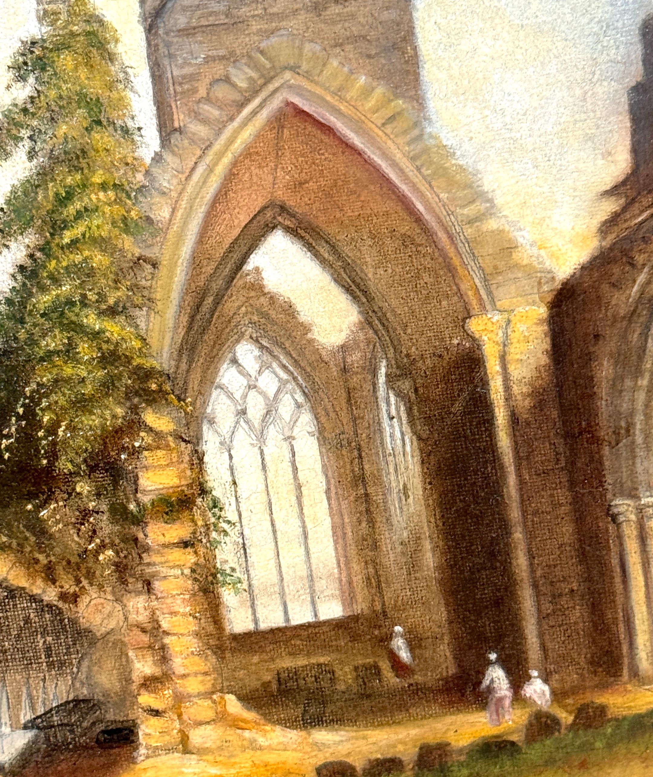19th C. Italian Capriccio Ruins of Church with a Cemetery & Gravediggers For Sale 2