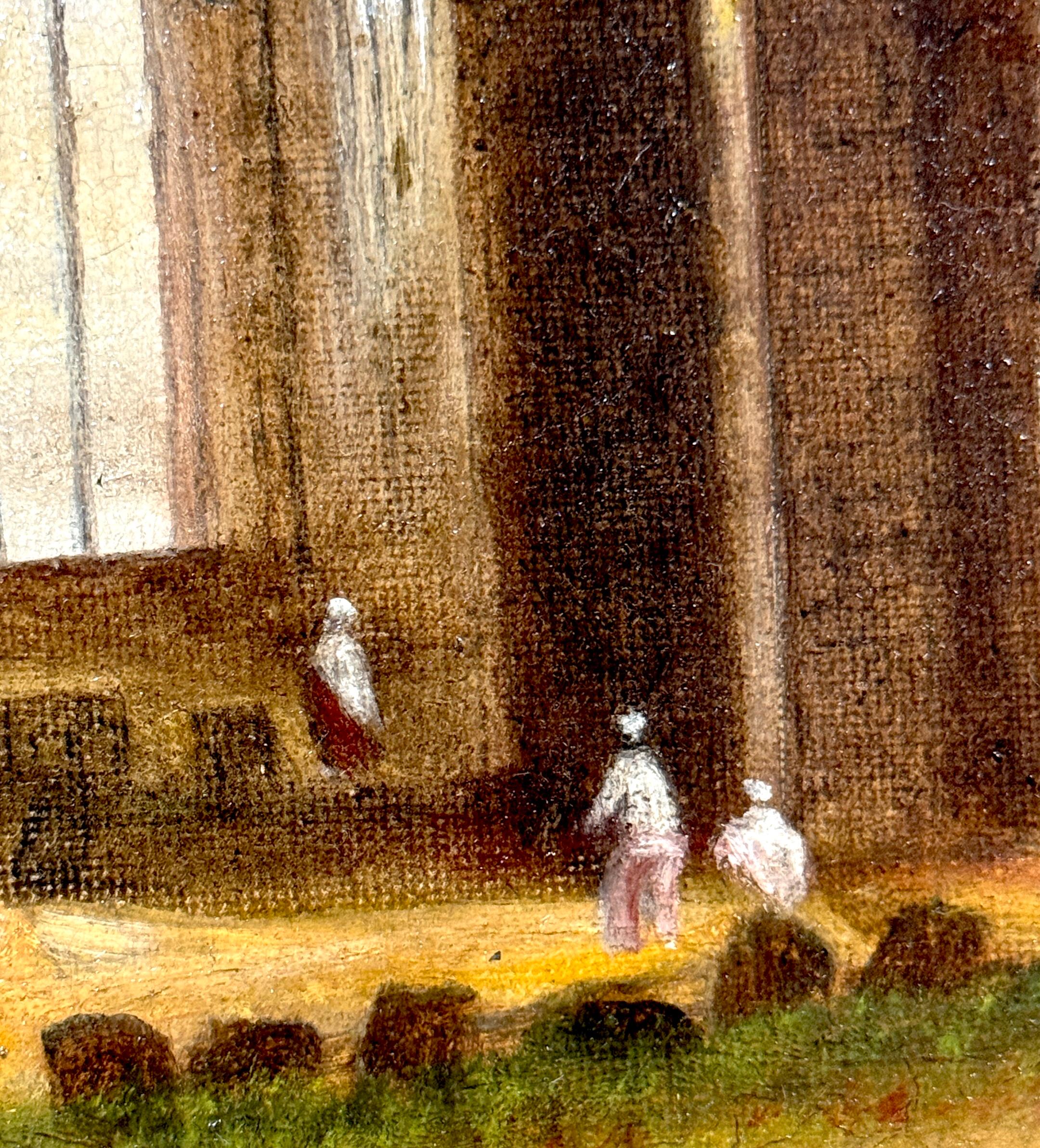 19th C. Italian Capriccio Ruins of Church with a Cemetery & Gravediggers For Sale 3