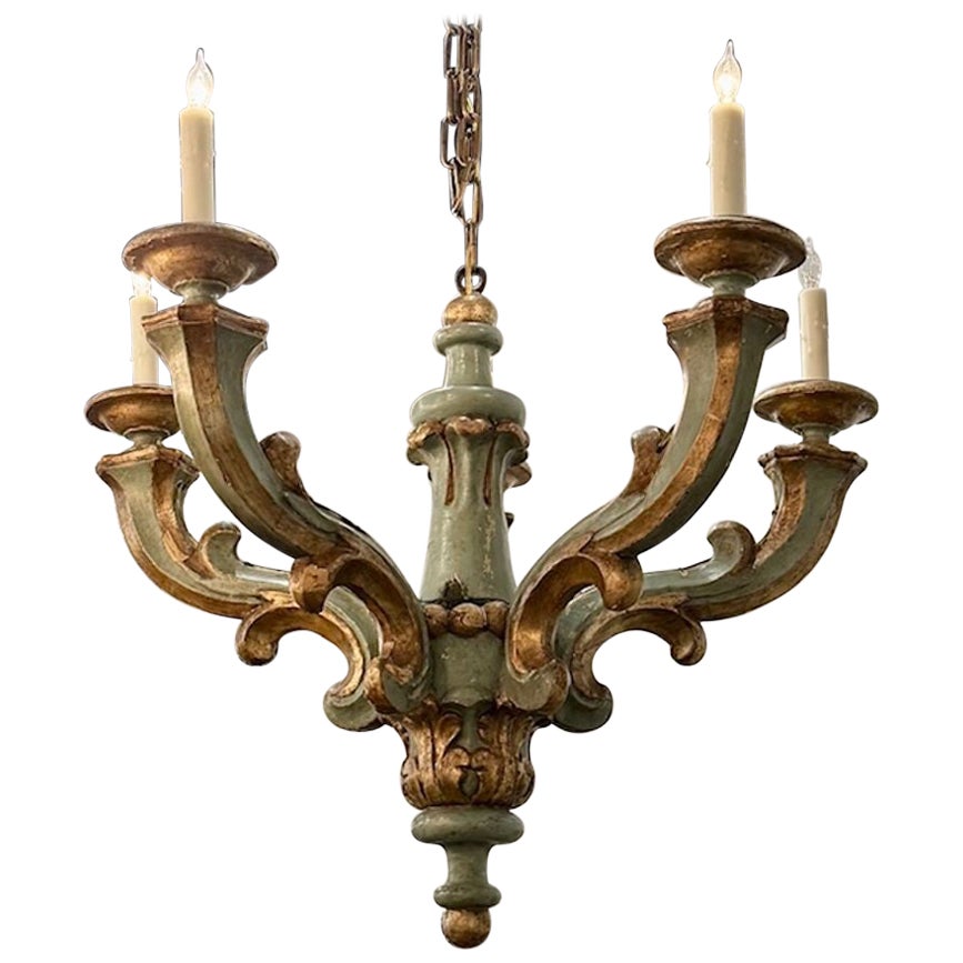 19th c. Italian Carved and Painted Chandelier For Sale
