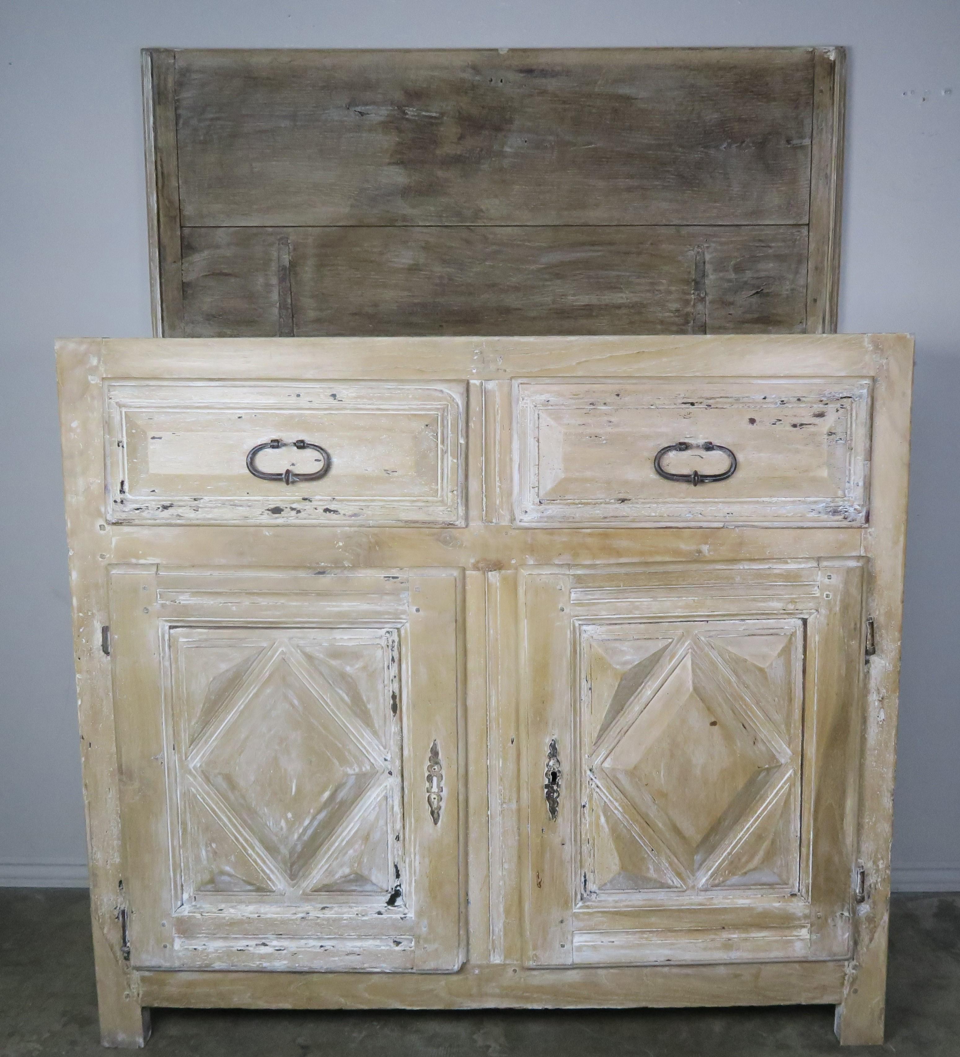 19th Century Spanish Carved Bleached Walnut Cabinet In Distressed Condition In Los Angeles, CA