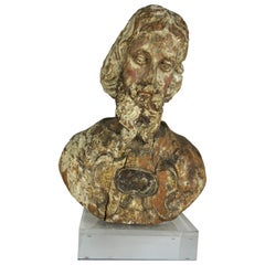 19th Century Italian Carved Bust Mounted on Lucite Base