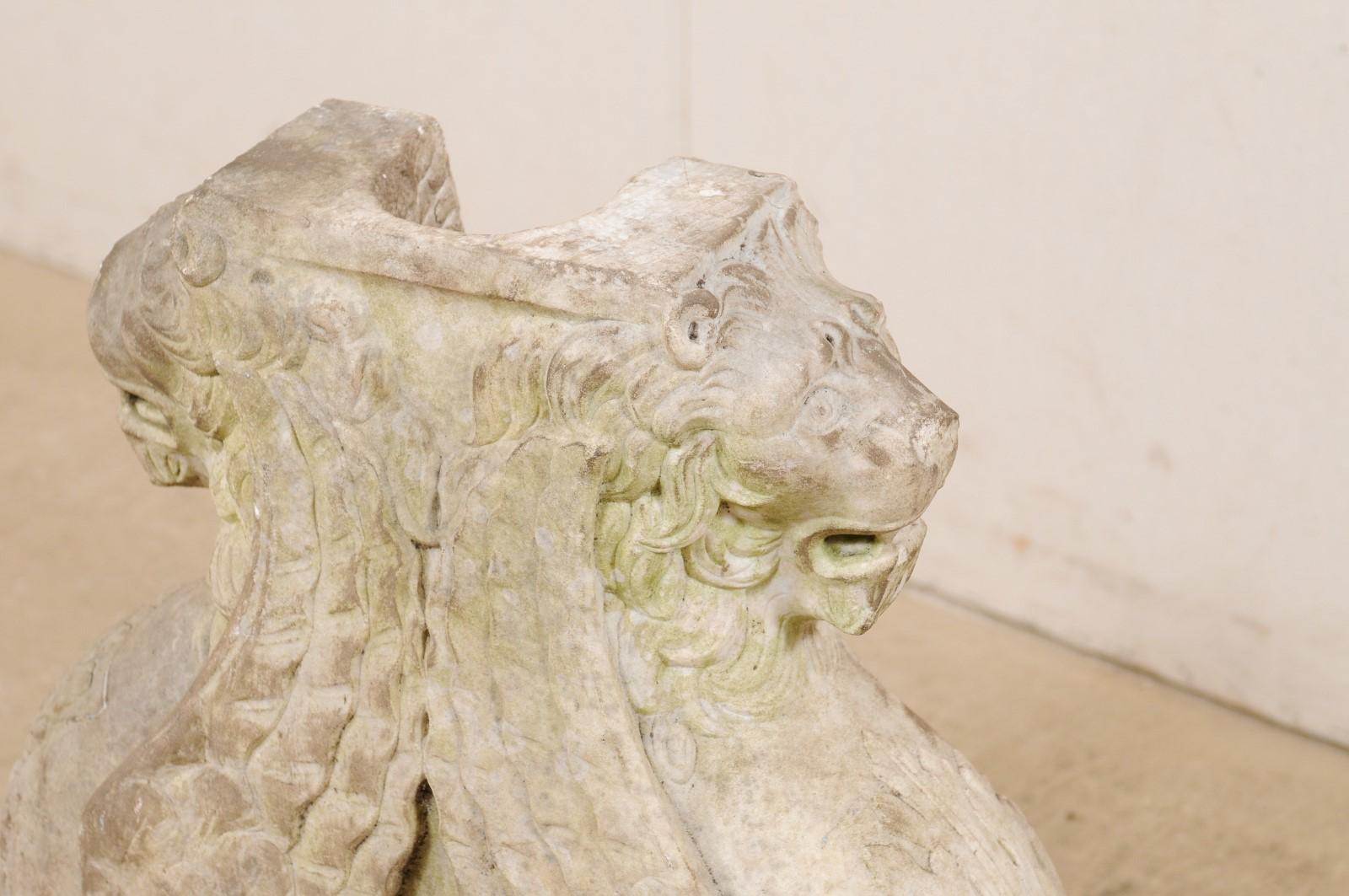 19th C. Italian Carved Marble Fragment of Griffins, Makes a Great Table Base 1