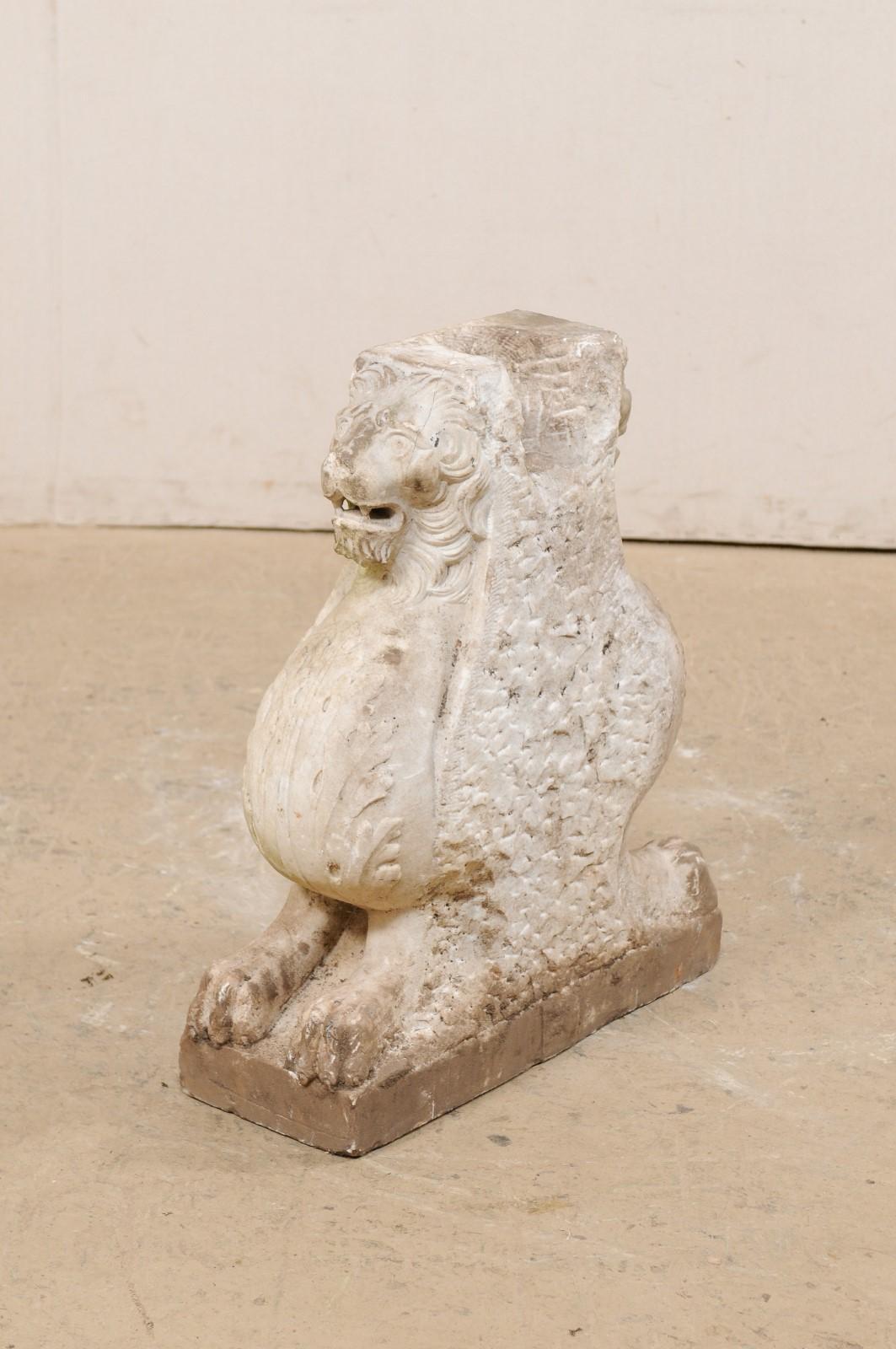 19th C. Italian Carved Marble Fragment of Griffins, Makes a Great Table Base 3