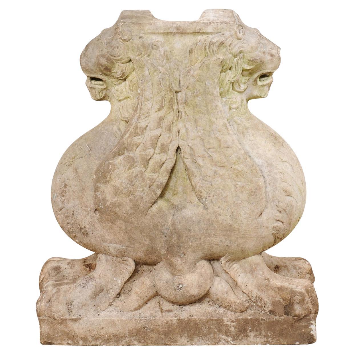 19th C. Italian Carved Marble Fragment of Griffins, Makes a Great Table Base