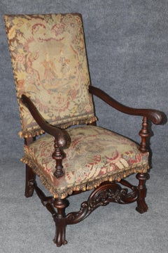 19th C. Italian Carved Throne Chair with Needlepoint Upholstery