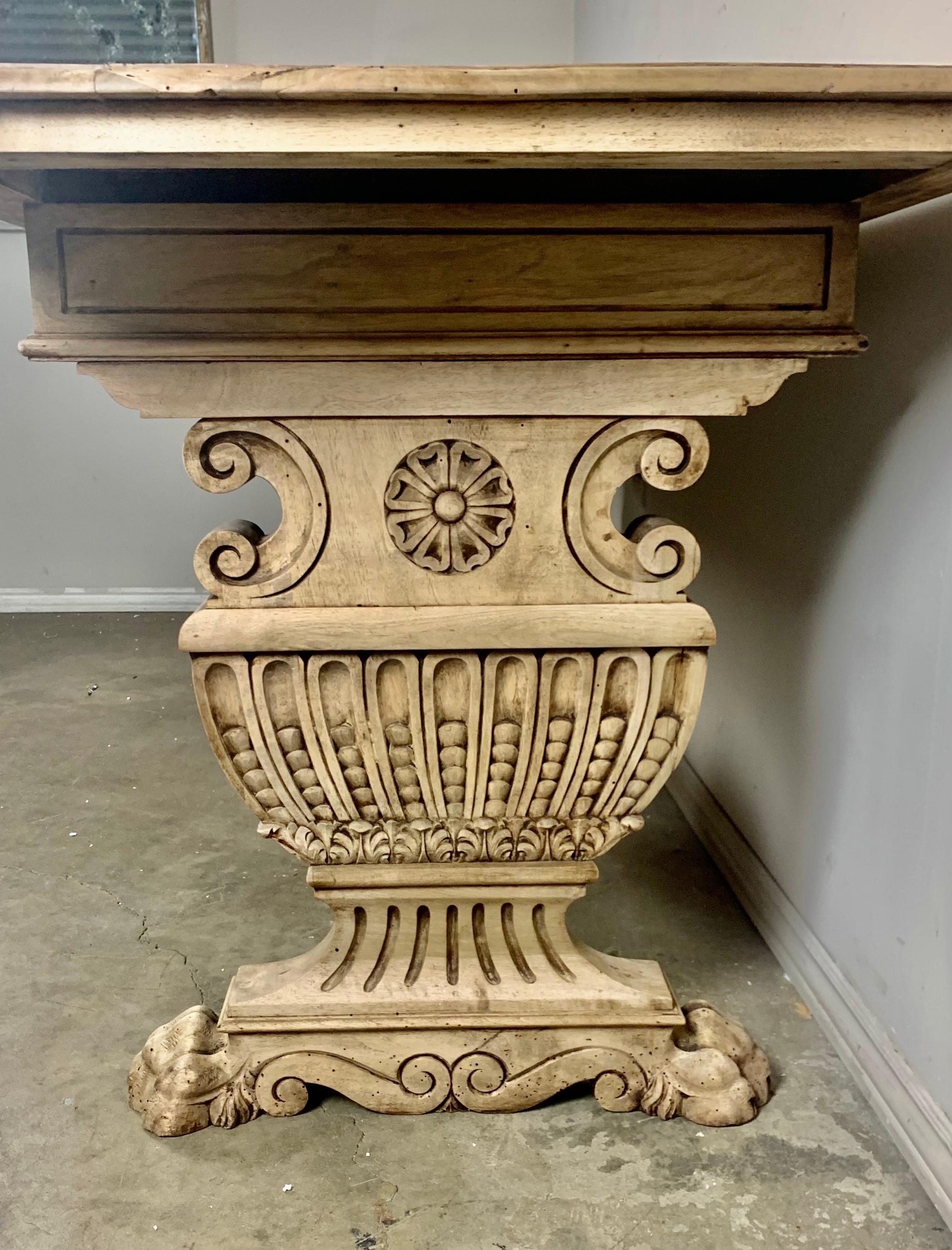 19th Century Italian Carved Trestle Table/Desk 6