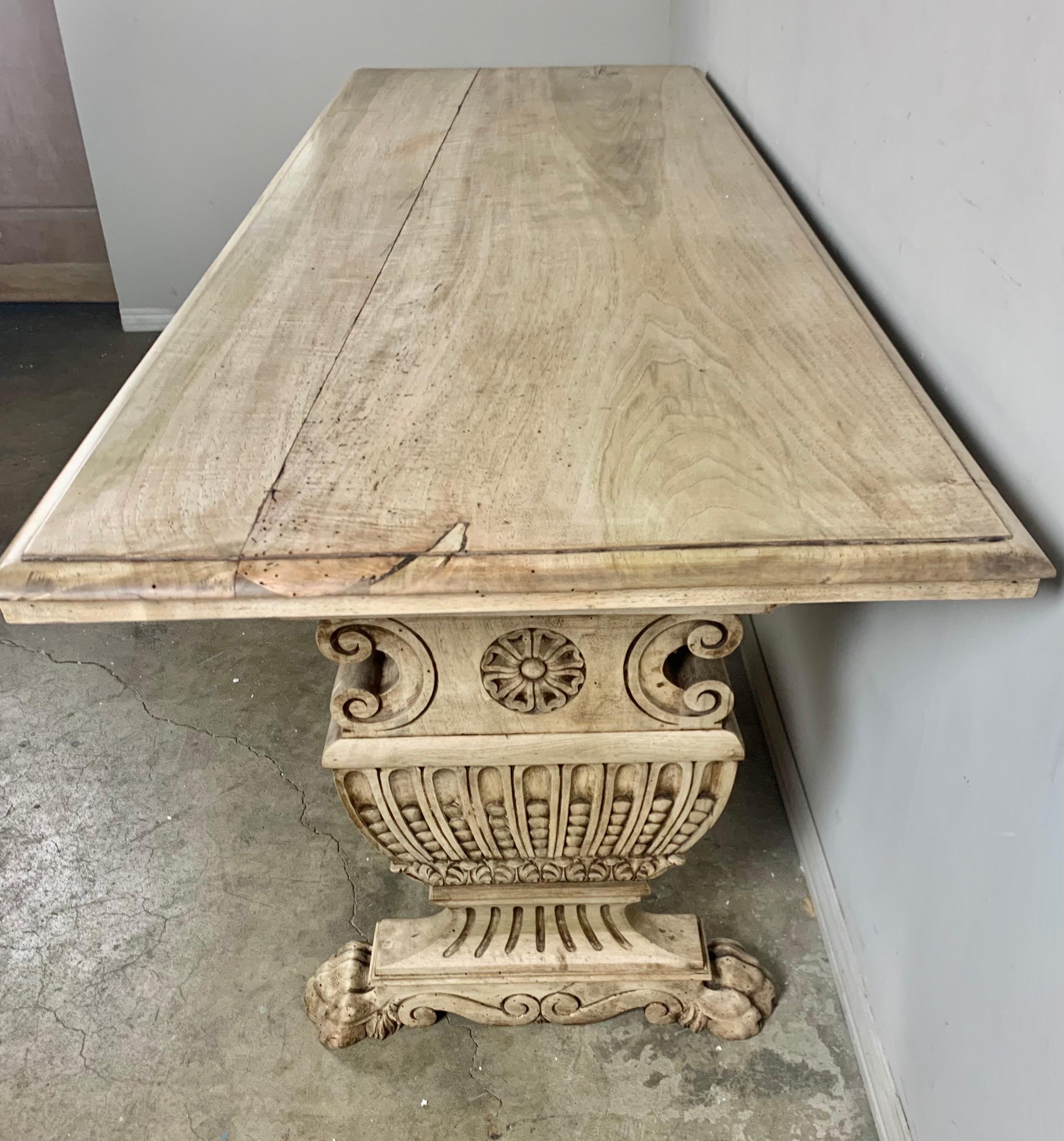 19th Century Italian Carved Trestle Table/Desk 2