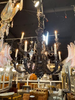 19th c. Italian Carved Wood and Iron Chandelier