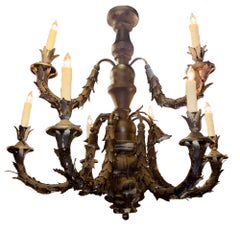 19th c. Italian Carved Wood and Iron Chandelier