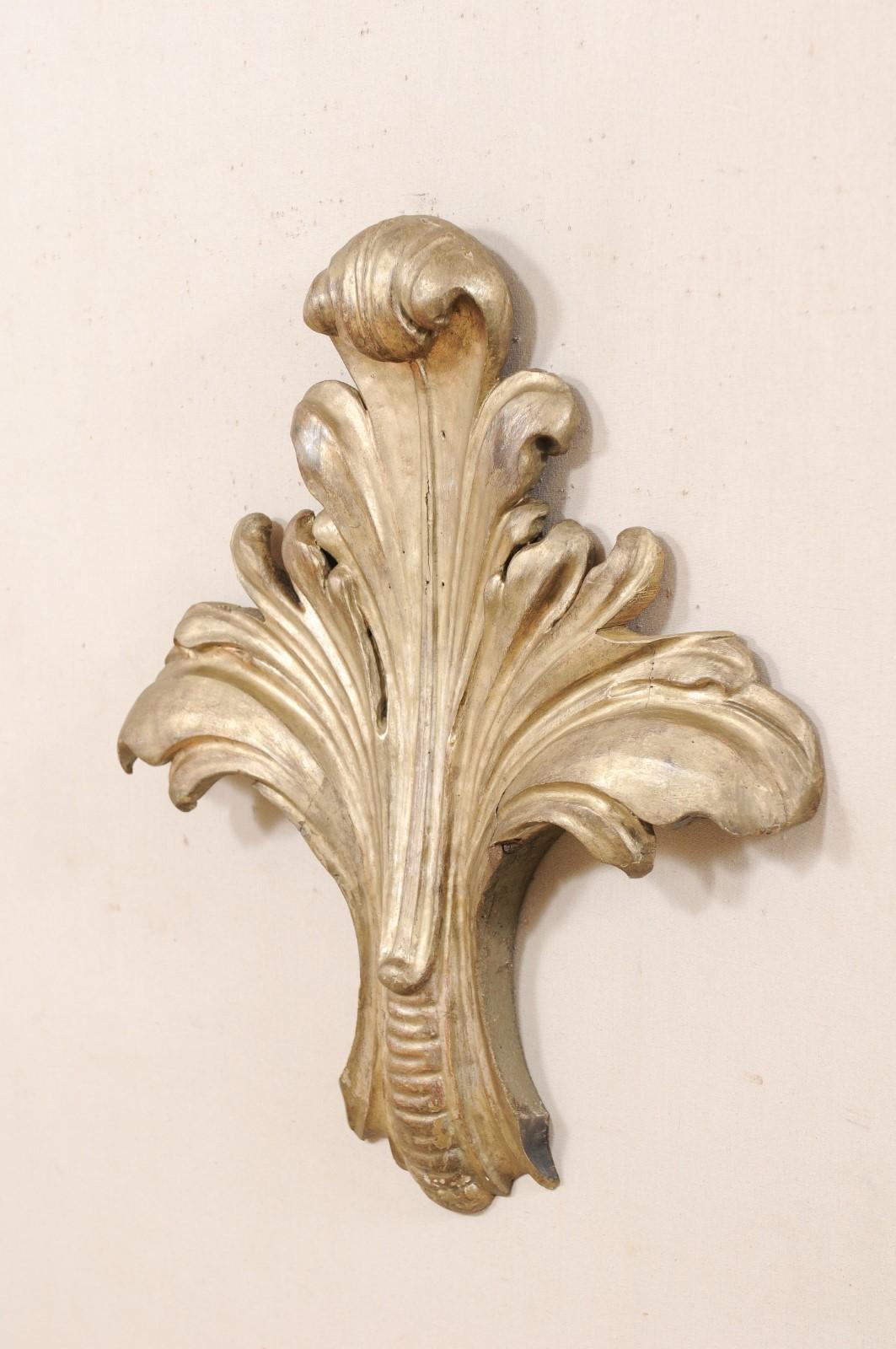 Hand-Carved 19th Century Italian Carved-Wood Curled Acanthus Leaf Plum Wall Ornament