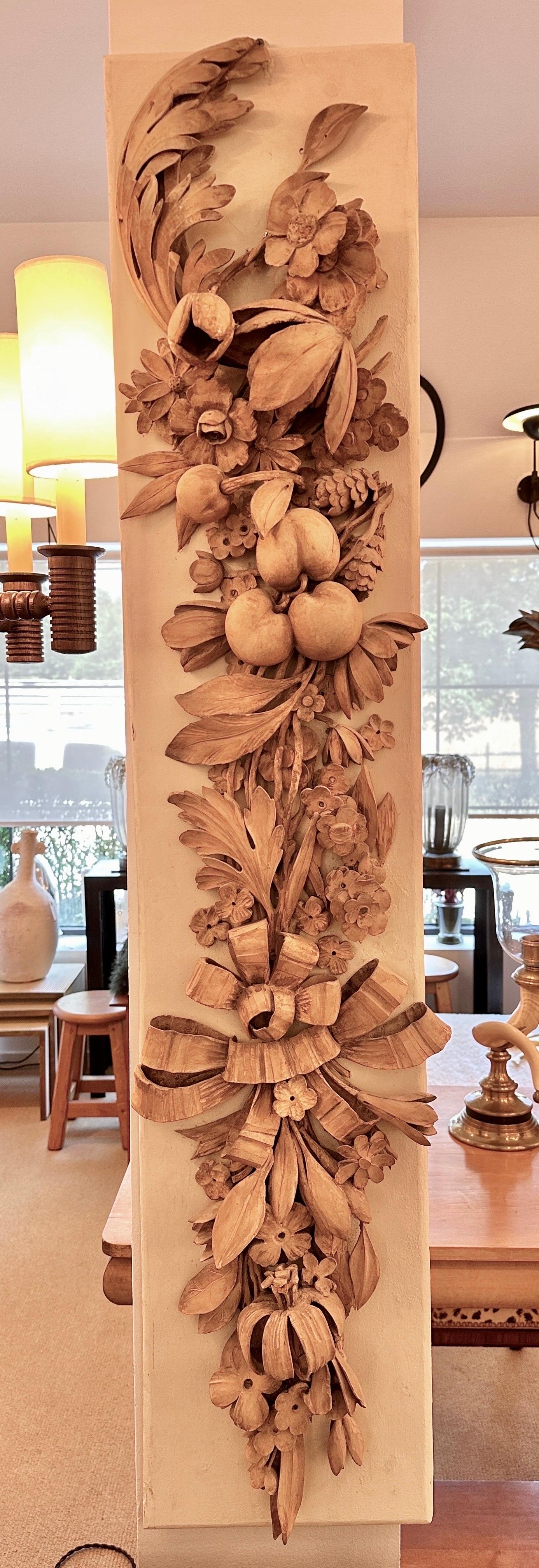 19th C. Italian Carved Wood Wall Sculpture of Fruits & Flowers For Sale 6
