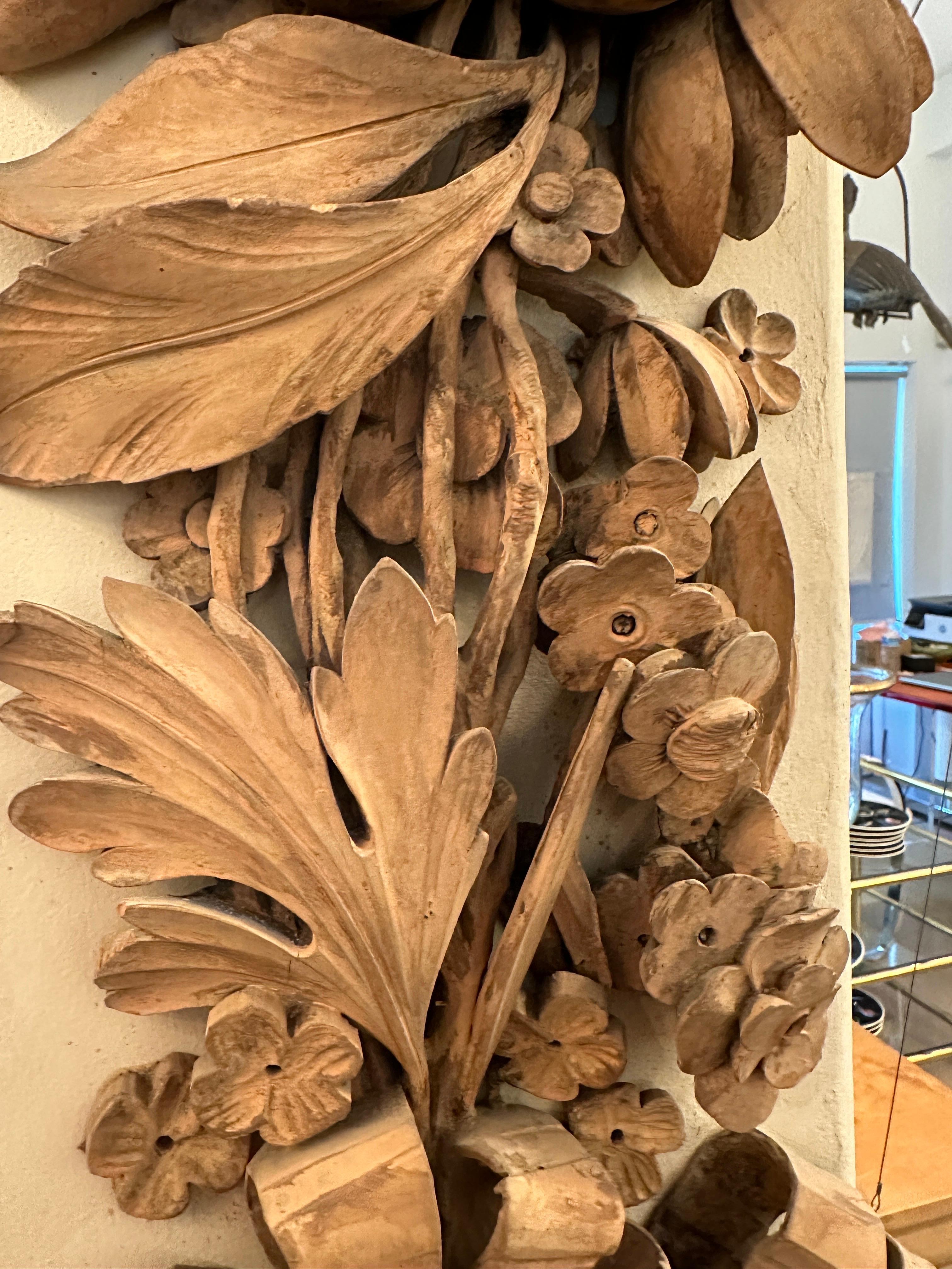 19th C. Italian Carved Wood Wall Sculpture of Fruits & Flowers For Sale 7