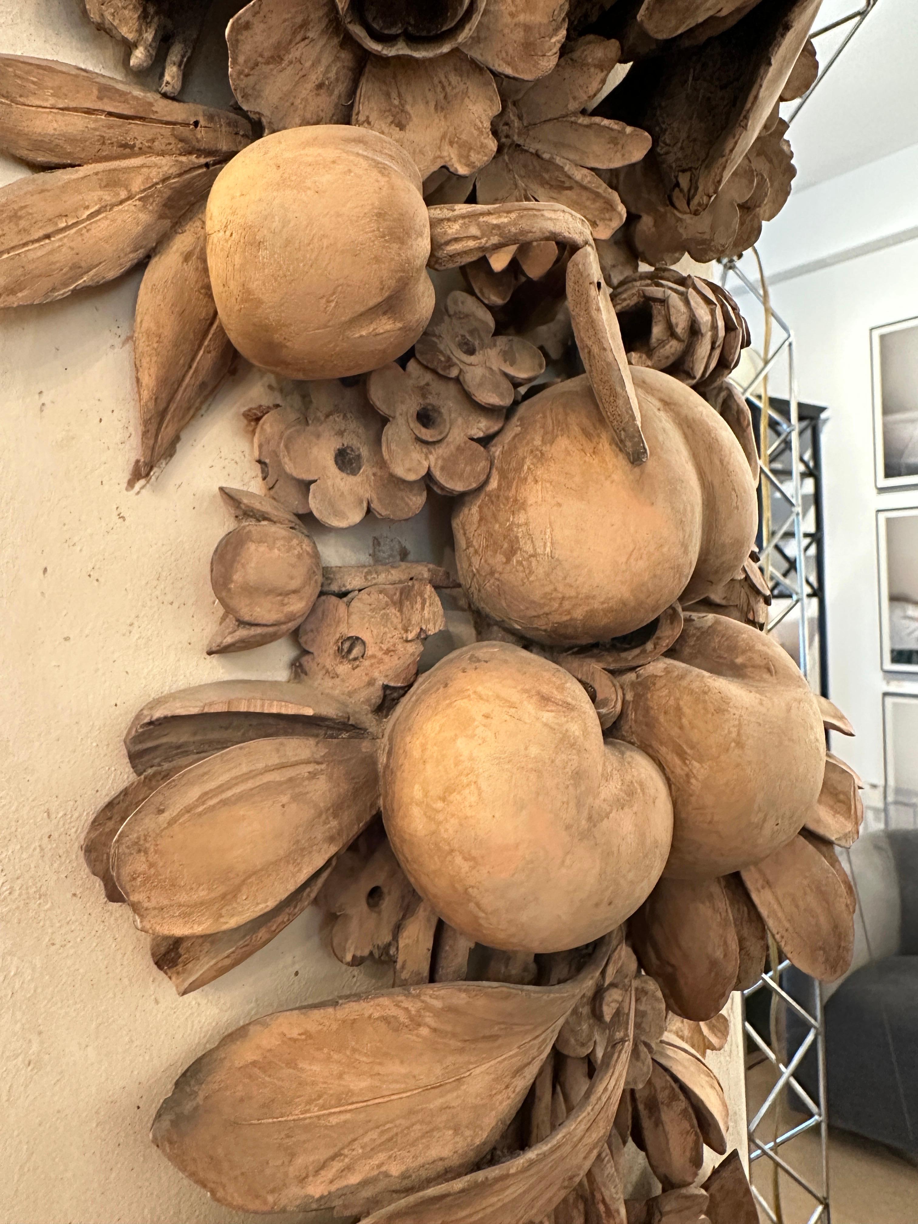 19th C. Italian Carved Wood Wall Sculpture of Fruits & Flowers For Sale 8
