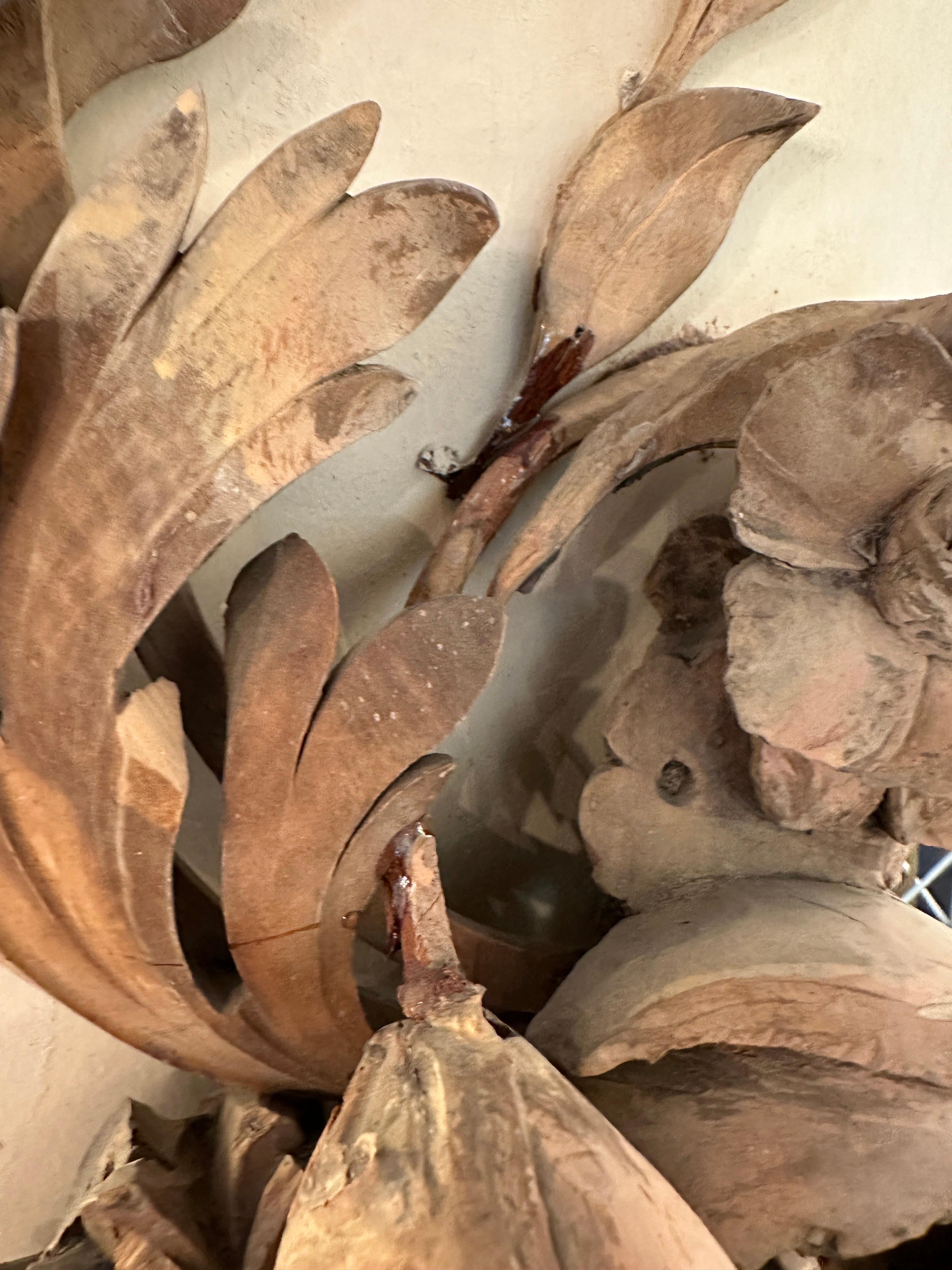 19th C. Italian Carved Wood Wall Sculpture of Fruits & Flowers For Sale 9