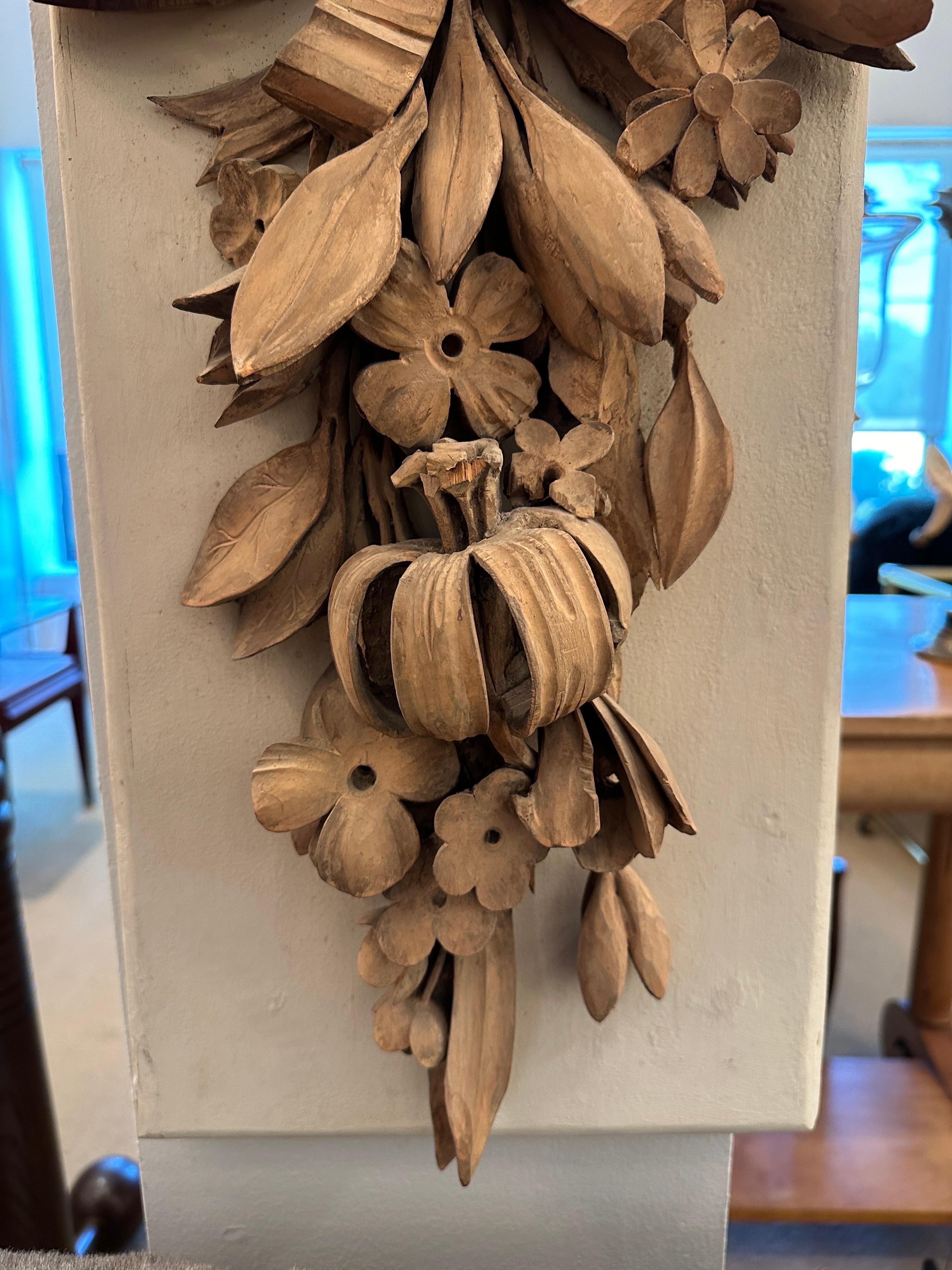 Rococo Revival 19th C. Italian Carved Wood Wall Sculpture of Fruits & Flowers For Sale