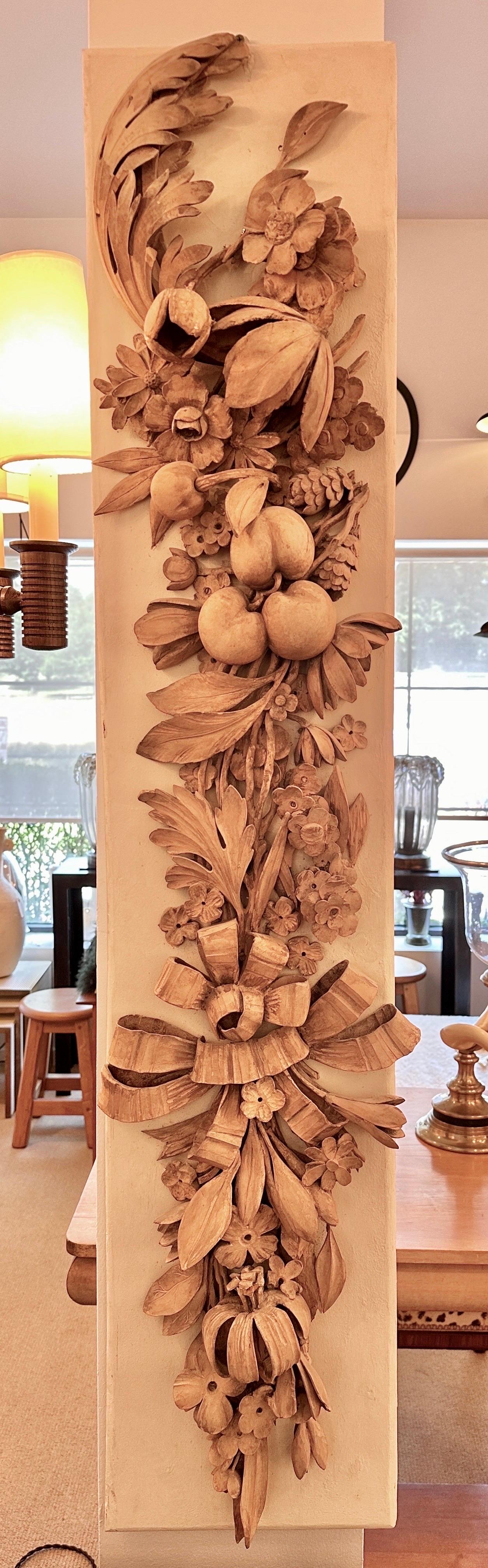 19th Century 19th C. Italian Carved Wood Wall Sculpture of Fruits & Flowers For Sale