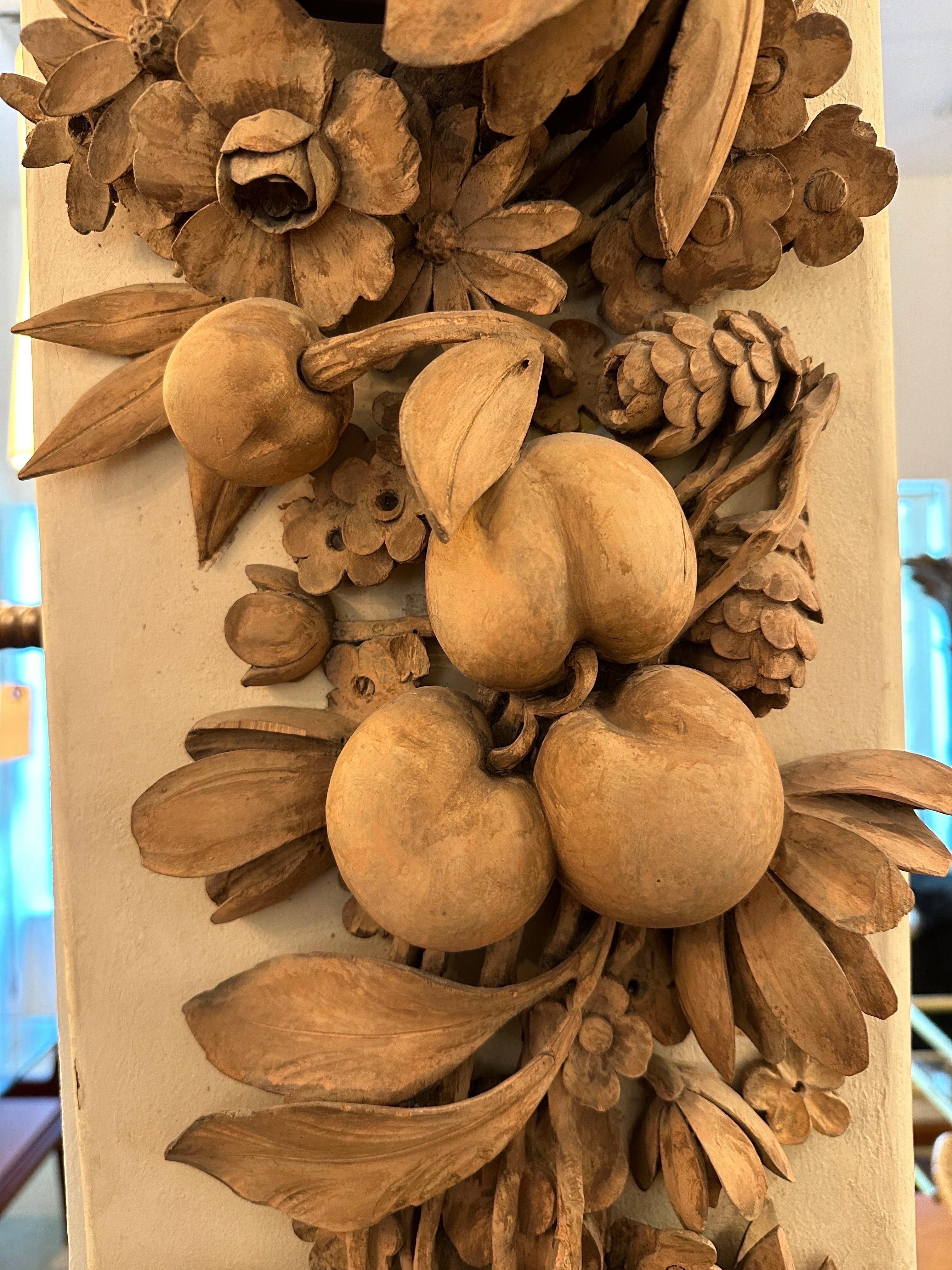 19th C. Italian Carved Wood Wall Sculpture of Fruits & Flowers For Sale 2